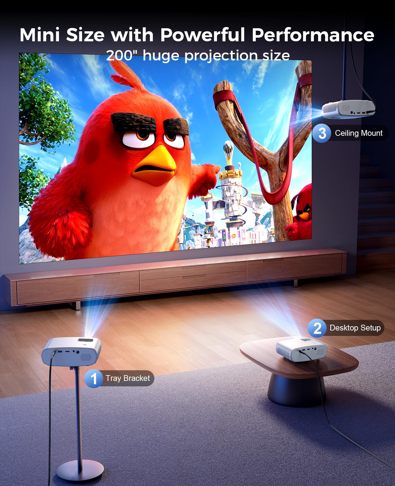 Mini Projector for iPhone, ELEPHAS 2024 Upgraded 1080P HD Projector, 8000L Portable Projector with Tripod, Movie Projector Compatible with Android/iOS/Windows/TV Stick/HDMI/USB