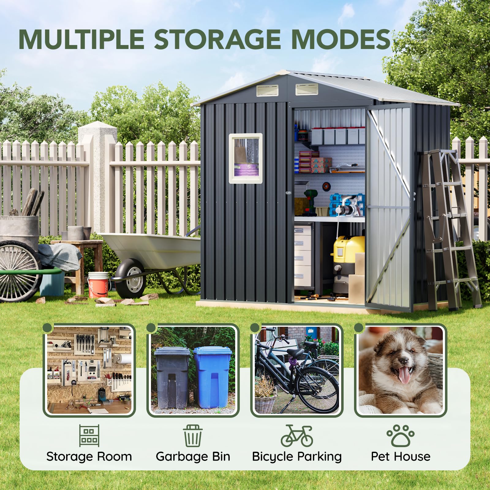 Grovellis Update Version 6x4 FT Outdoor Metal Storage Shed, Single Door, 1 Clear Window, Tool Shed for Garden, Patio, Backyard Nightblue