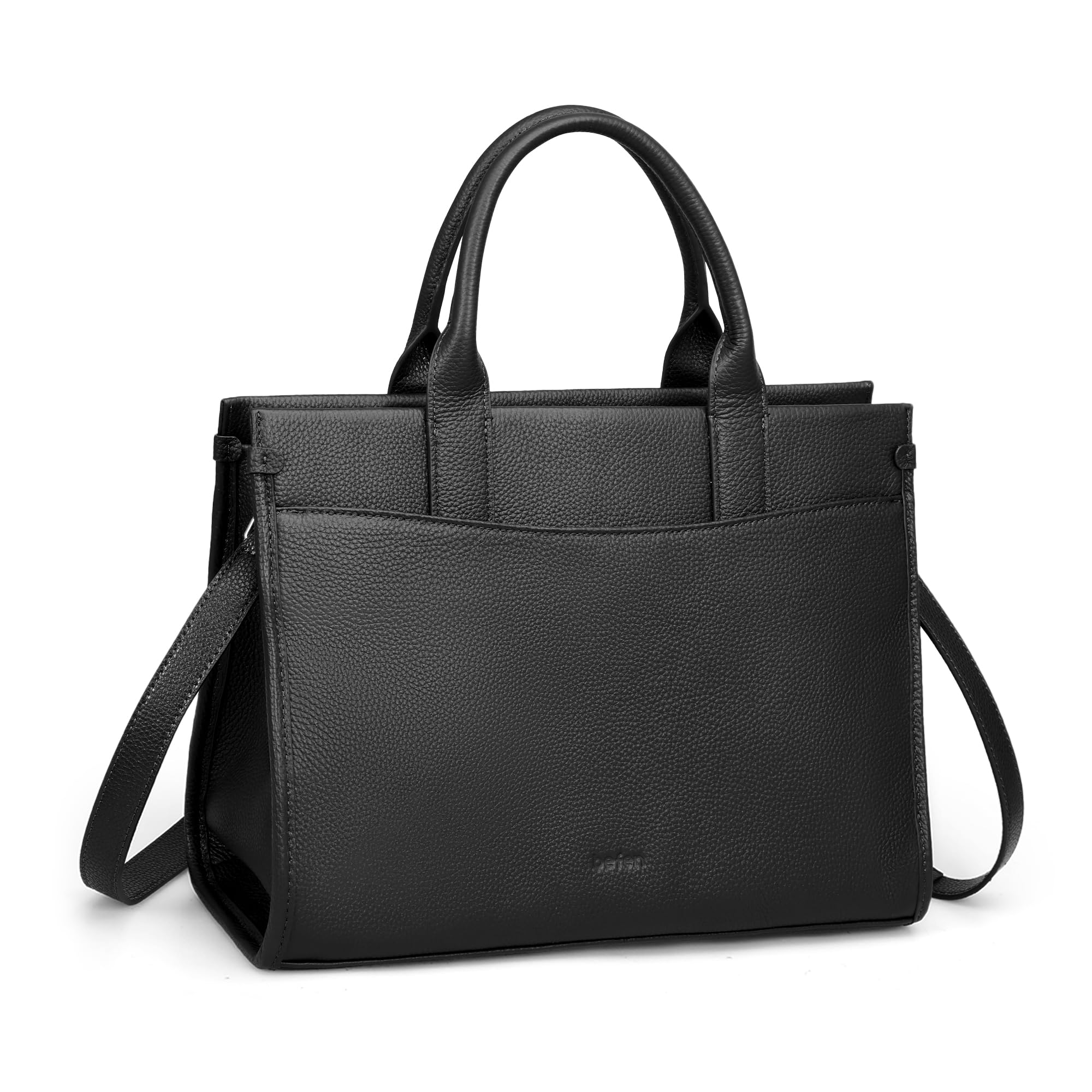 befen Genuine Leater Tote Bag, Medium Satchel Bags for Women with Top-handle, Womens Purses and Handbags Shoulder Crossbody Designer Satchel Handbags with Zipper Crossbody Strap, Black
