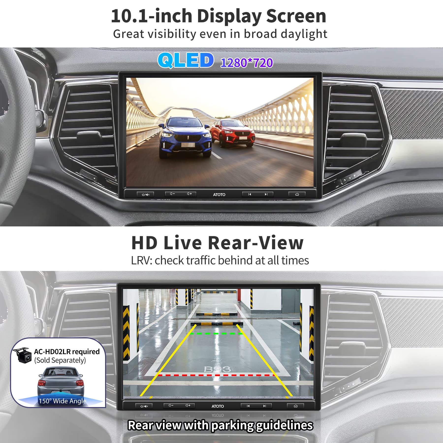 ATOTO F7 Adaptive Double-DIN &Single-DIN 10 Inch Car Stereo, QLED Touchscreen Car Radio, Wireless CarPlay& Android Auto, Bluetooth, HD Live Rearview, MirrorLink, Quick Charge, F7G110XE