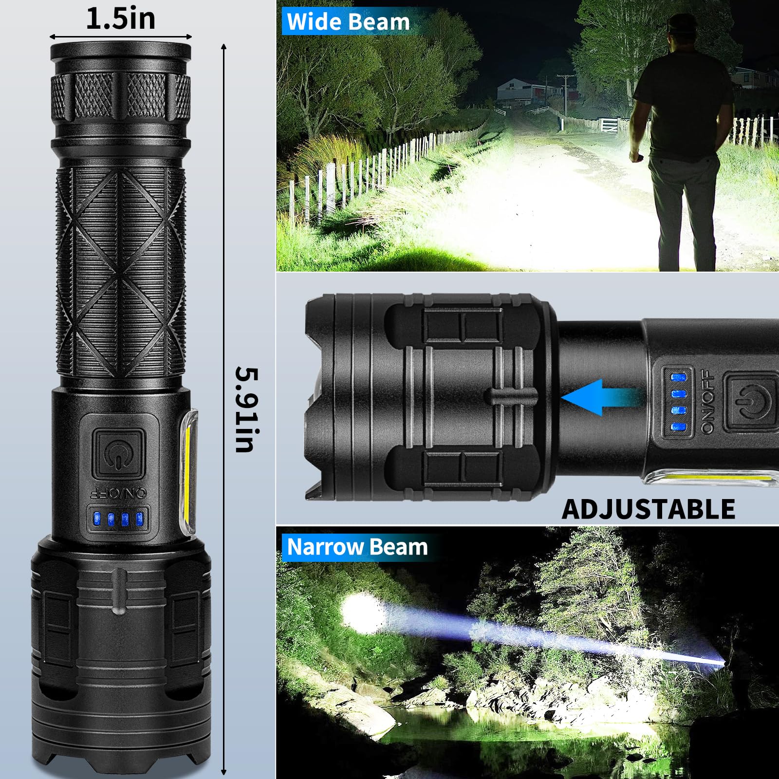 taoquwe Rechargeable LED Flashlights High Lumens, 990000 Lumen Super Bright Flashlight with 7 Modes & Waterproof, Powerful USB Rechargeable Handheld Flash Light for Camping Home
