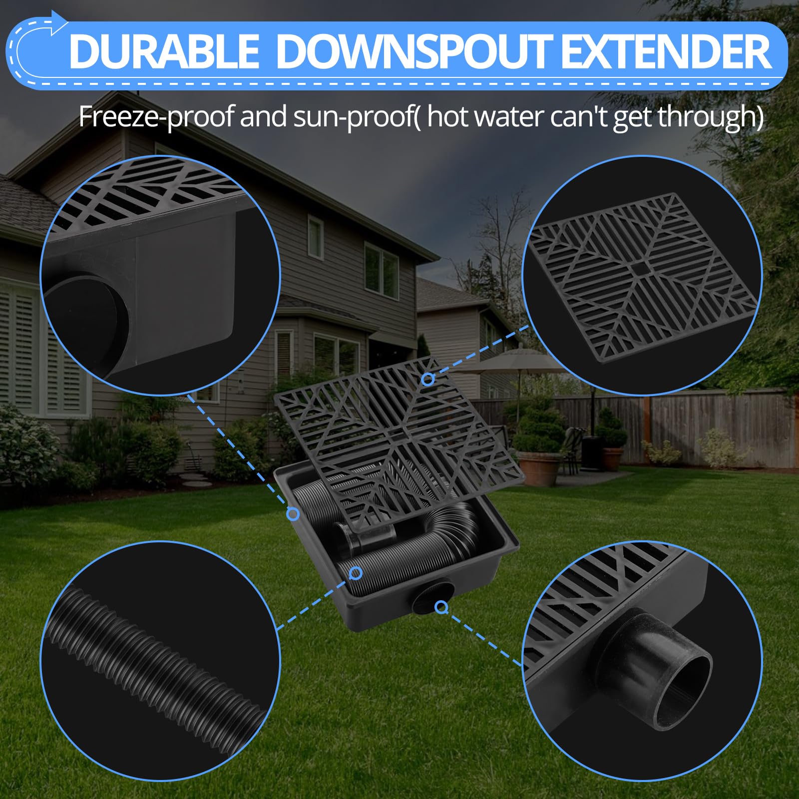 CAMWAY Gutter Downspout Extensions 14 to 55inch,Sturdy Catch Basin Low Profile Rain Drain Downspout Extender,Flexible Rainwater Sink Downspout Extension Pipe,No Dig