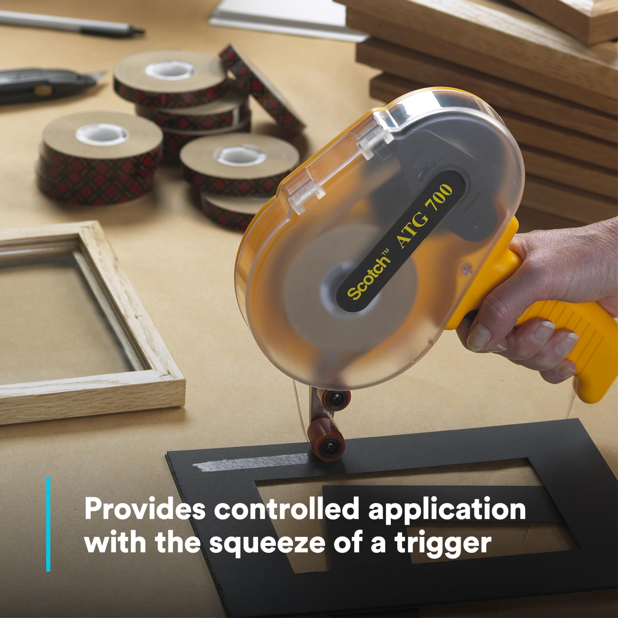 3M Scotch ATG 700 Adhesive Applicator, 1/2 in and 3/4 in wide rolls, Yellow