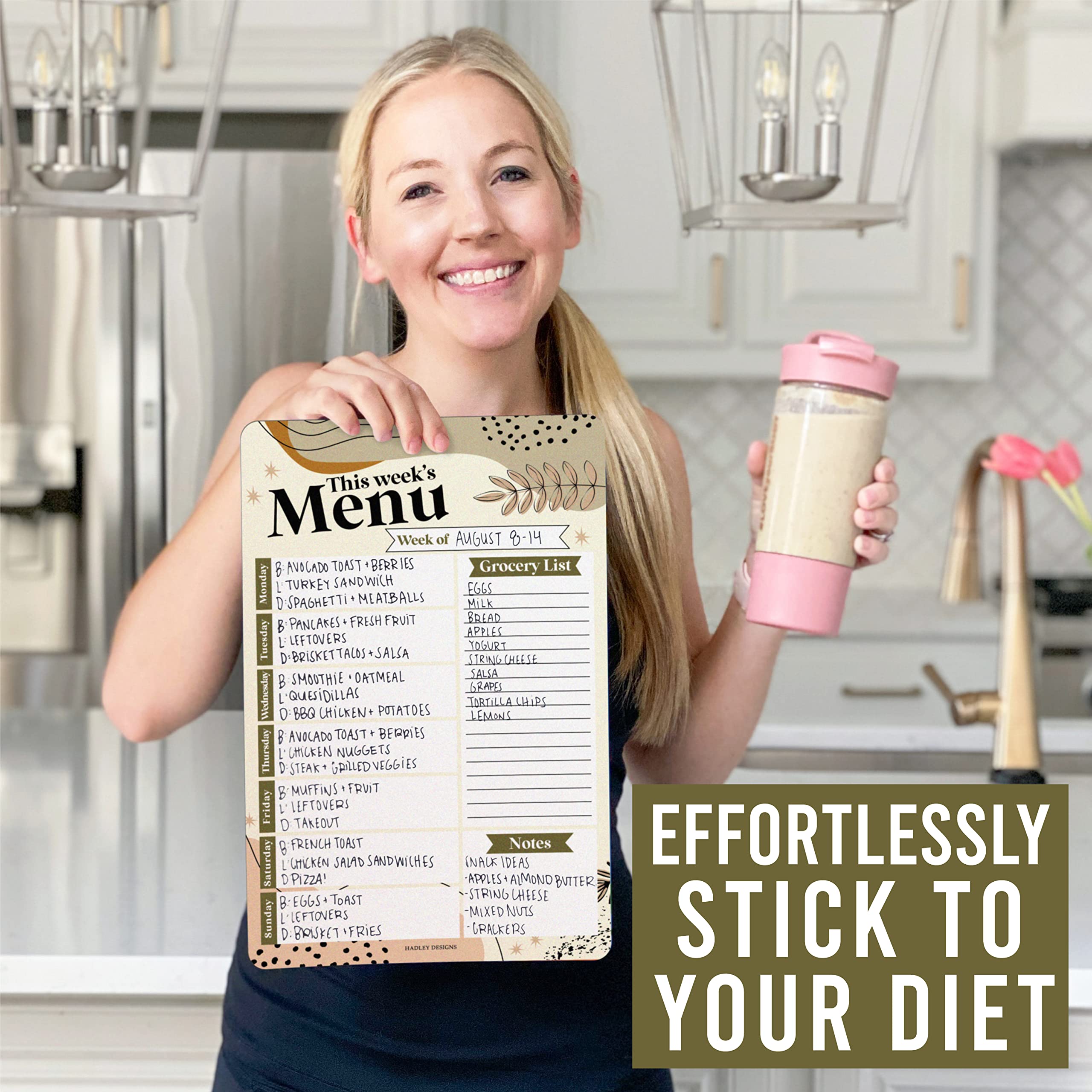 Hadley Designs Boho Magnetic Weekly Meal Planner Dry Erase Board for Refrigerator - Weekly Dinner Menu Board for Kitchen Conversion Chart Magnet, Grocery List Magnet
