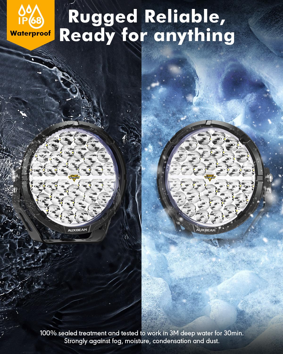 Auxbeam RAY-L Series 9 Inch LED Off-Road Lights, Amber White DRL 3 Modes, 318W 34180LM Round Offroad Lighting, Spot Beam Automotive Light Bar, for 4x4 Truck SUV ATV UTV, Pair