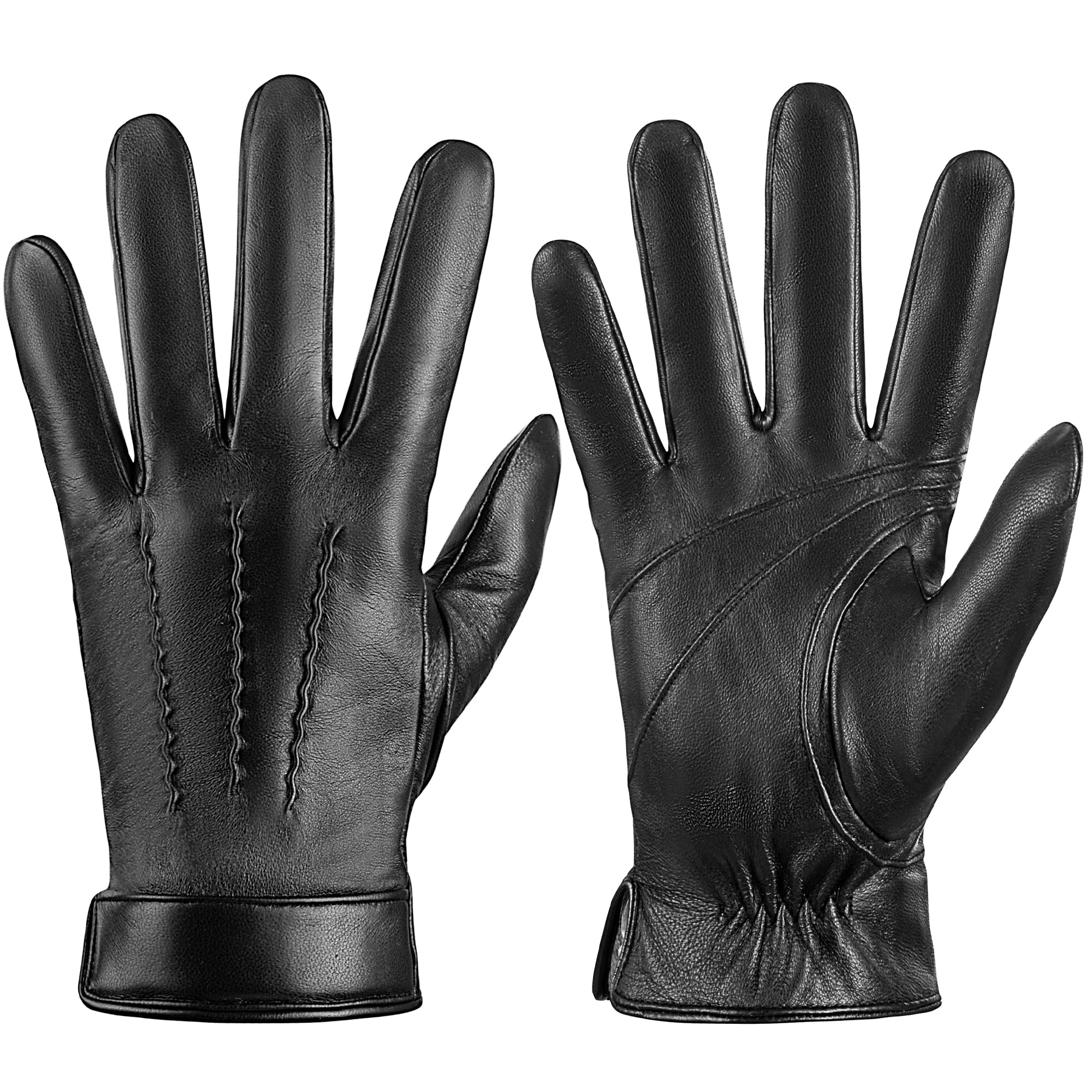 LOKIMSI Genuine Sheepskin Leather Gloves for Men, Soft Cashmere Winter Warm Touch Screen Gloves Motorcycle Driving Gloves