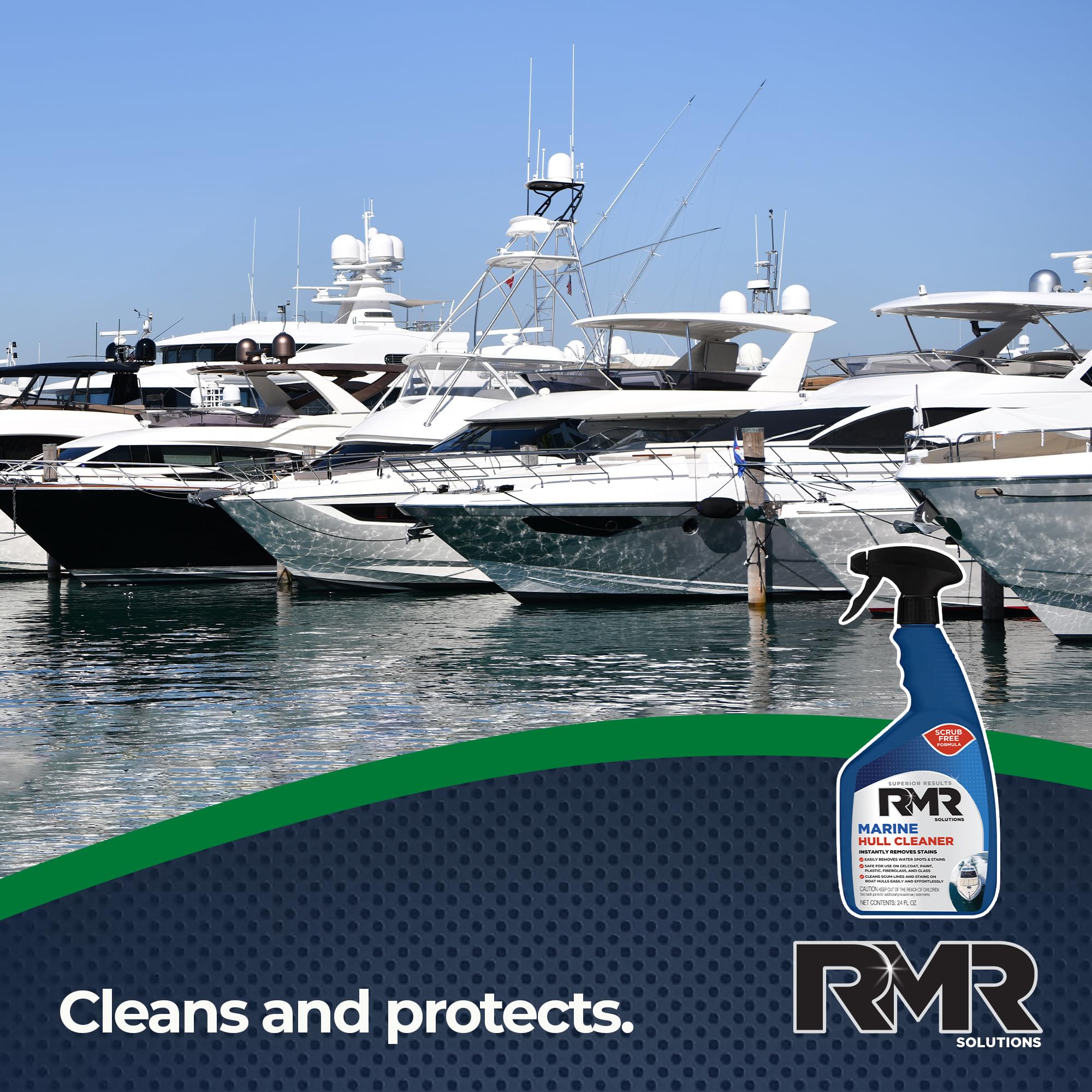 RMR Marine Hull Cleaner, Heavy Duty Boat Wash for Cleaning Slimy & Grimy Surfaces, Rust, Stain, & Water Spot Remover, 24 Ounce Spray