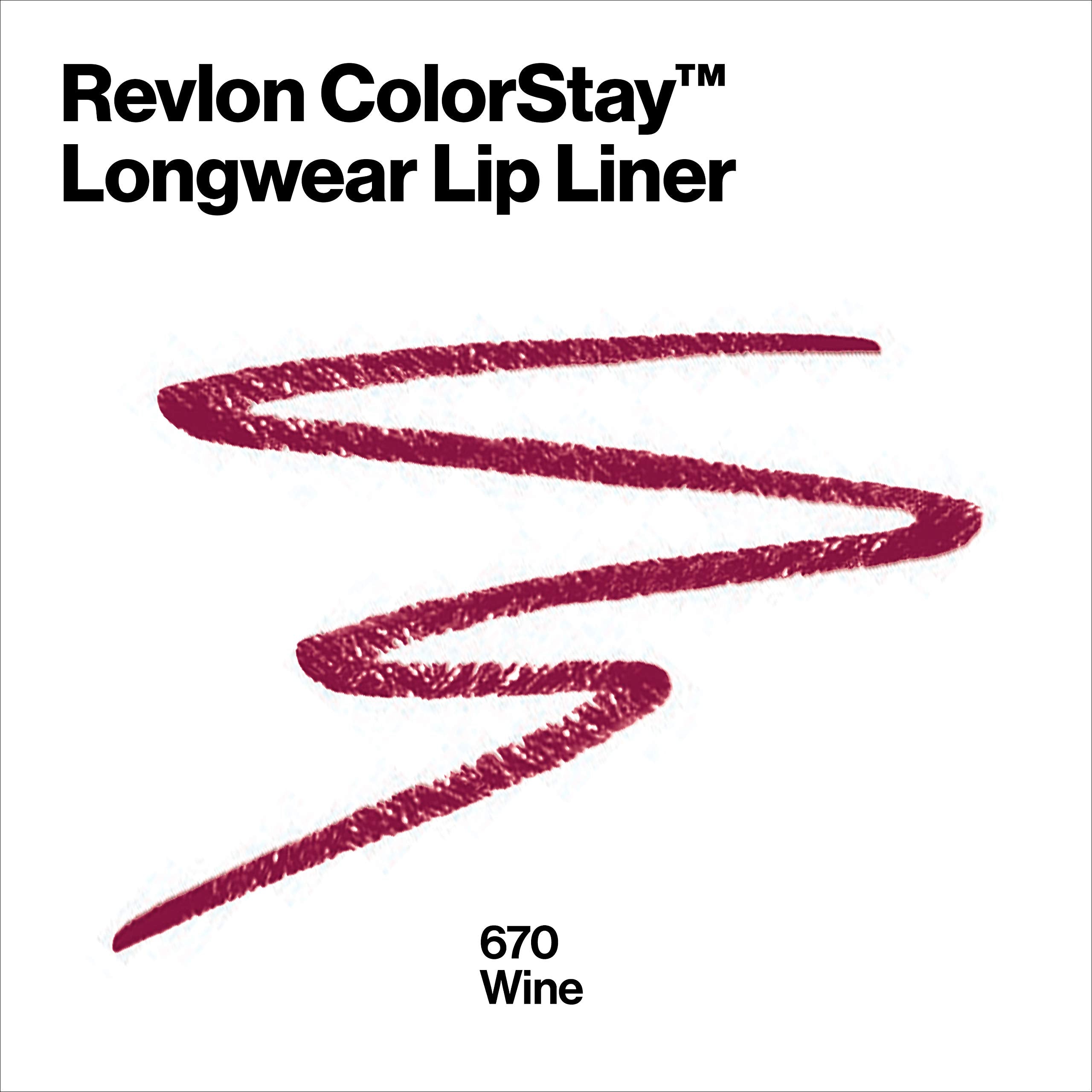 Revlon ColorStay Lip Liner, Lip Makeup Stocking Stuffers for Women, With Built-In Sharpener, Longwear Rich Lip Colors, 670 Wine, 0.01 oz