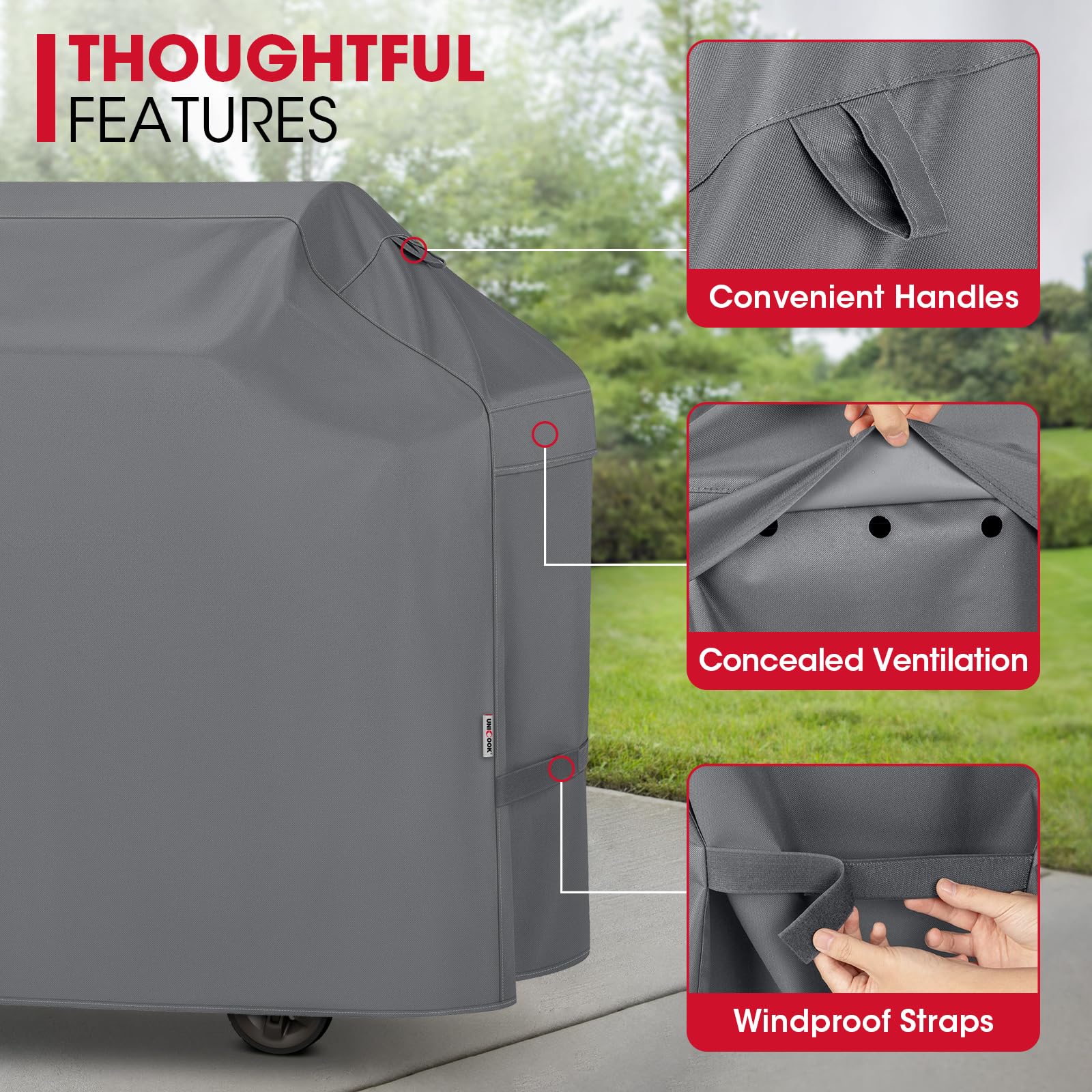 Unicook 55 Inch Grill Cover for Outdoor Grill, Heavy Duty Waterproof Gas BBQ Cover, Outside 3-4 Burner Barbecue Covering for Weber, Char-Broil, Nexgrill, All Weather Resistant, Grey