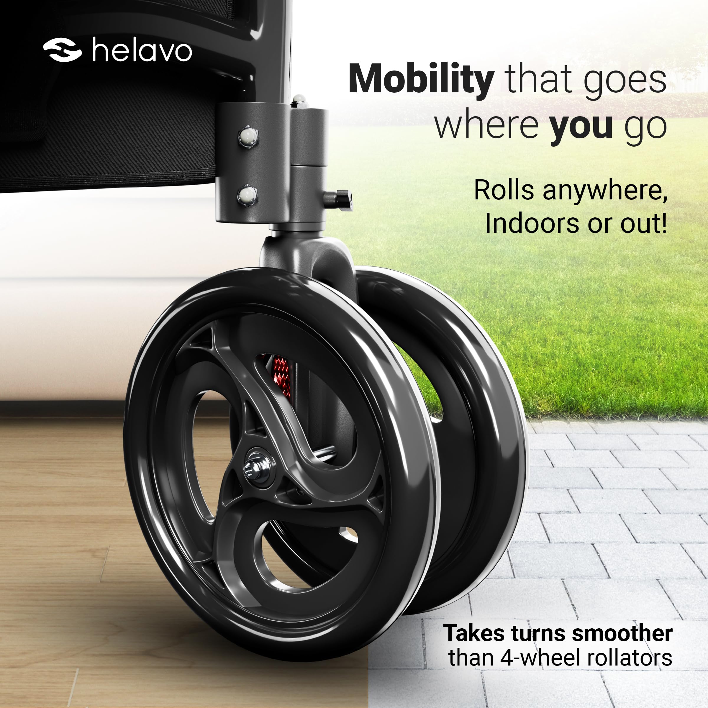 Helavo 3 Wheel Walker for Seniors with Double Front Wheels, Lightweight Foldable Narrow Walker for Small Spaces, Compact Aluminum Mobility Aid with Height Adjustable Handles