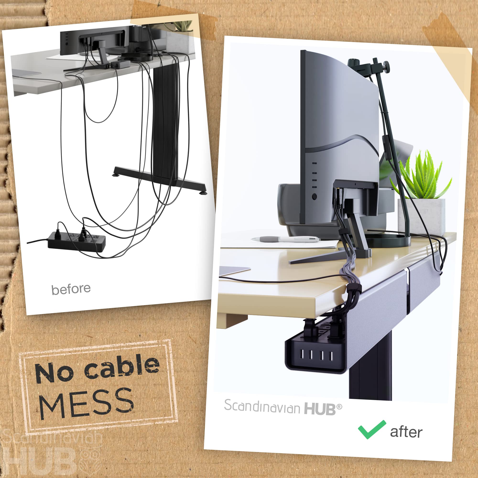 No-Screw Under Desk Cable Management Tray - Self-Adhesive Installation, Cable Management, Cable Management Under Desk, Desk Wire Management, Cable Tray, Under Desk Cable Organizer - Black Set of 2