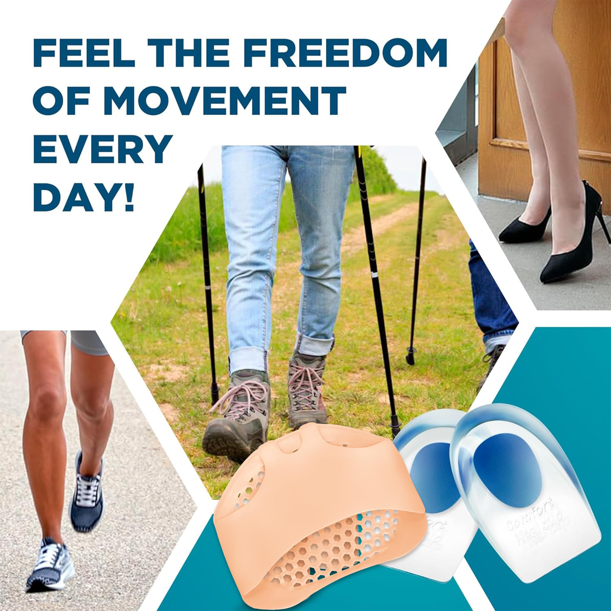 Gel Silicone Heel Cups/Pads, 2 Pack Heel Lifts for Achilles Tendonitis, 4 Pcs for Women & Men and Metatarsal Foot Pads for Pain Relief, 4 Pcs Soft Gel Reusable Breathable Sleeve Pads