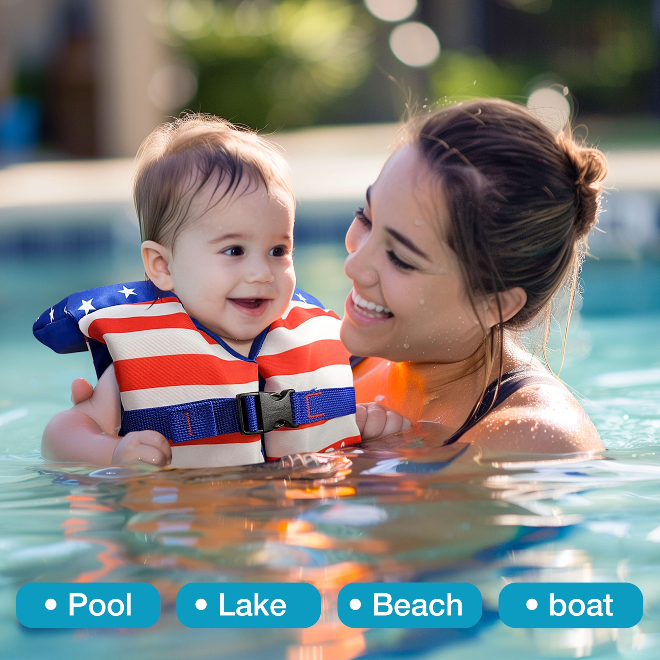 Toddler Swim Vest for Child 30-50 Pounds, Infant Life Jacket 0-30 lbs, Kids Water Wings Arm Floaties in Puddle/Sea (US - Flag)