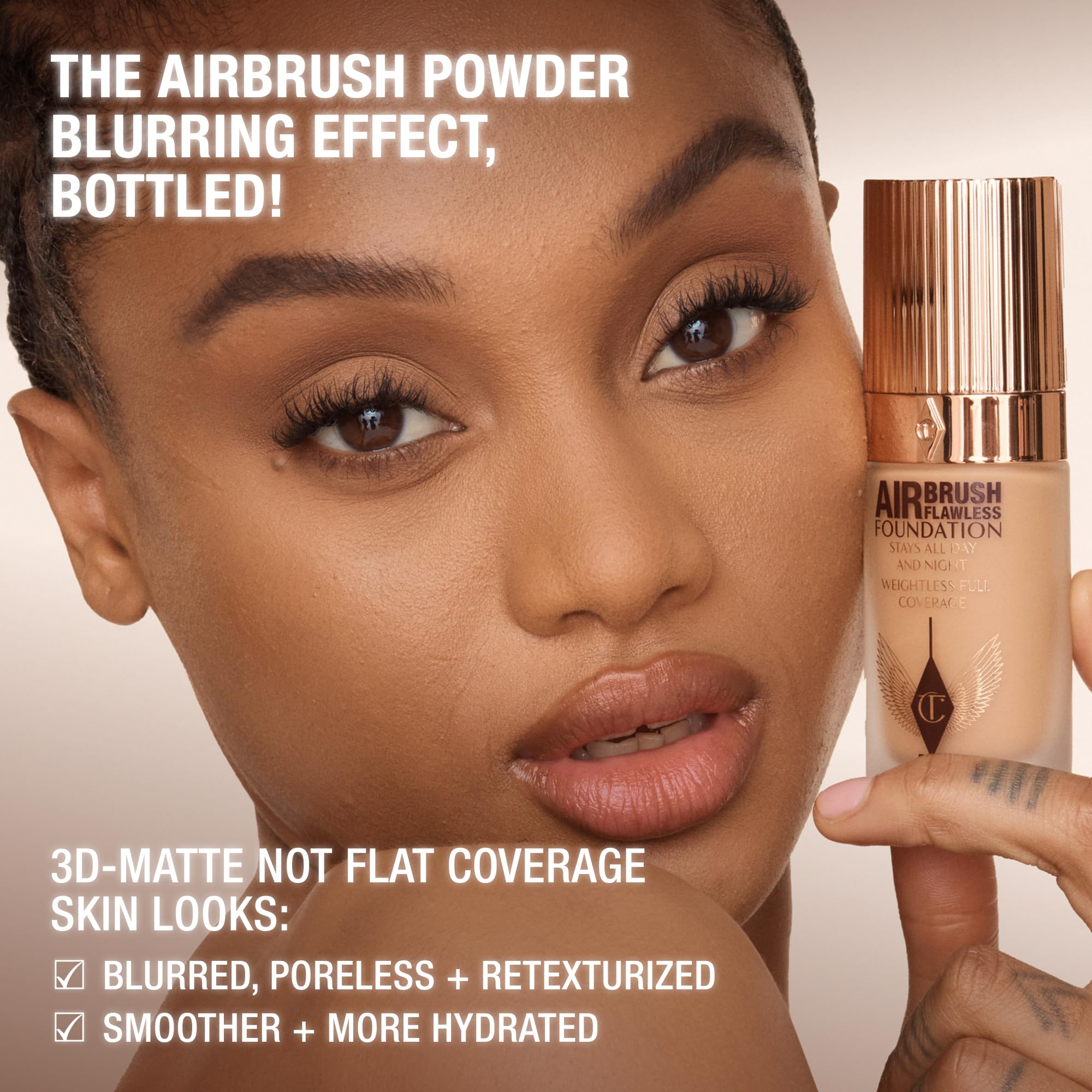 Charlotte Tilbury Airbrush Flawless Matte Foundation - Full Coverage Liquid Makeup with a Natural-Matte Finish - Smoothes & Blurs Pores - Waterproof & Transfer Resistant - 3 Neutral