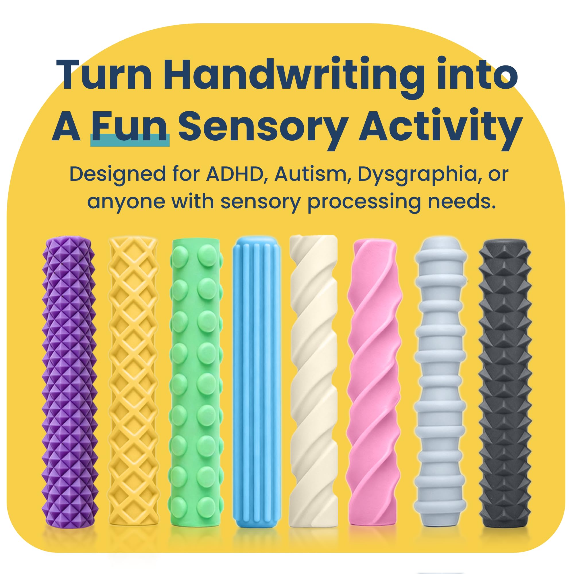 8-Pack Sensory Fidget Pencil Grips for Kids & Adults with ADHD, Autism & Arthritis – Textured Quiet Fidget Toys for Focus, Anxiety Relief & Handwriting Support, Easter Basket Stuffers for Kids
