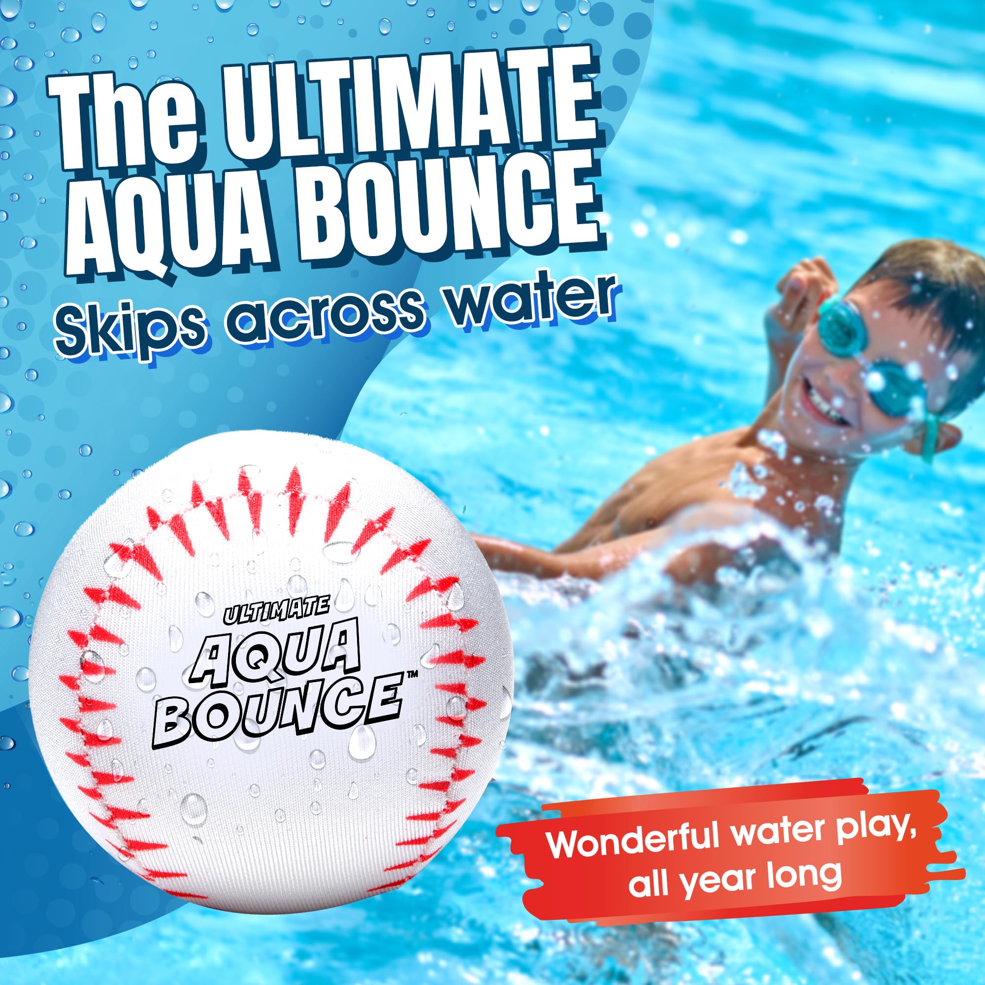 Ultimate Larger 3” Size Skip Balls (Baseball) Beach Pool Toys for Kids Ages 8-12 Year Old Boys Girls Gifts Easter Basket Stuffers for Teens Family Fun Water Games Adult Men Women Best Birthday Present