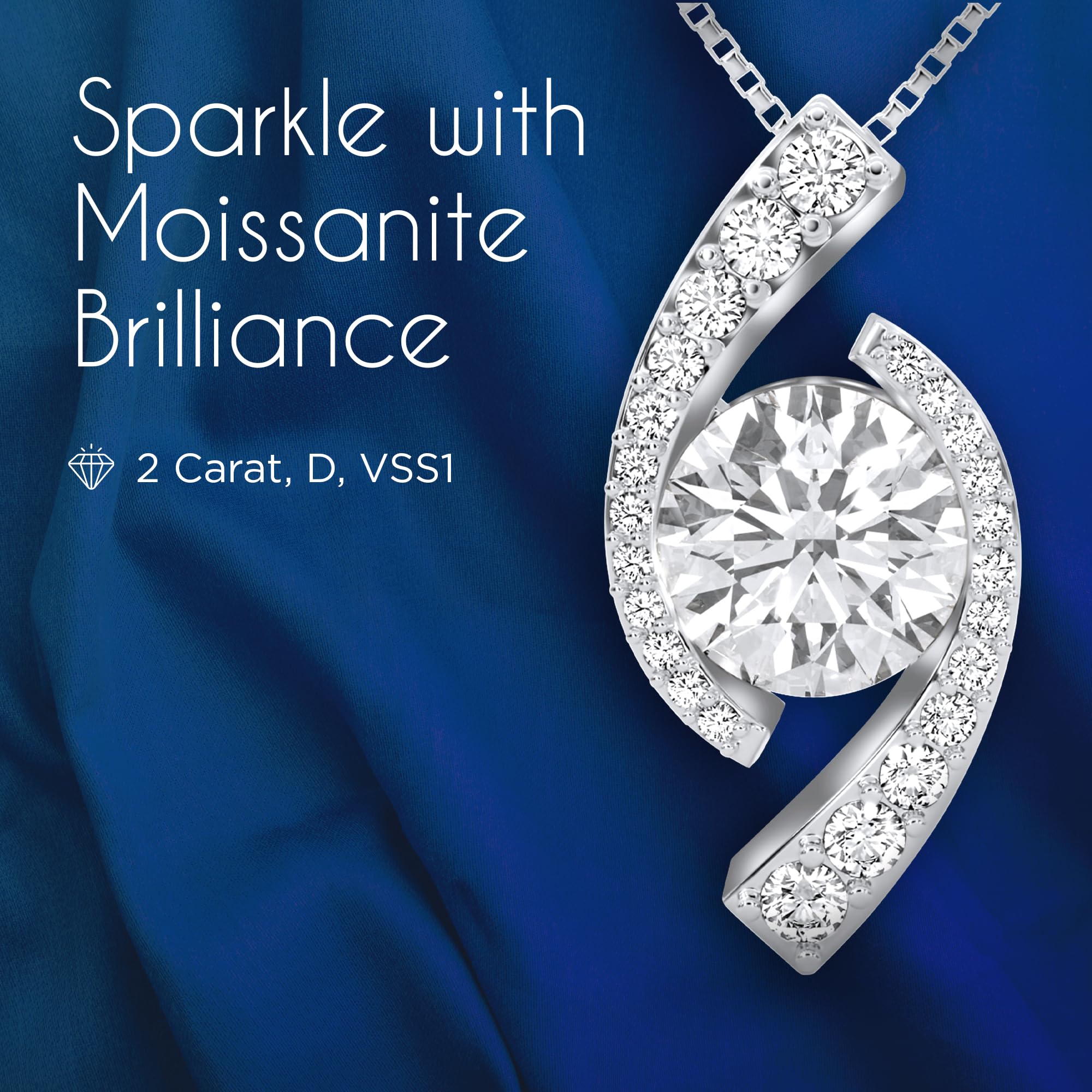 MANASSAA Moissanite Necklace Gift for Her Anniversary Present for Wife Girlfriend Mom Platinum Plated Sterling Silver 1โ2 Carat, D, (VSS1), The Gift for Women Motherโs Day Valentineโs Day Christmas Day (2.0 Carat, Silver)