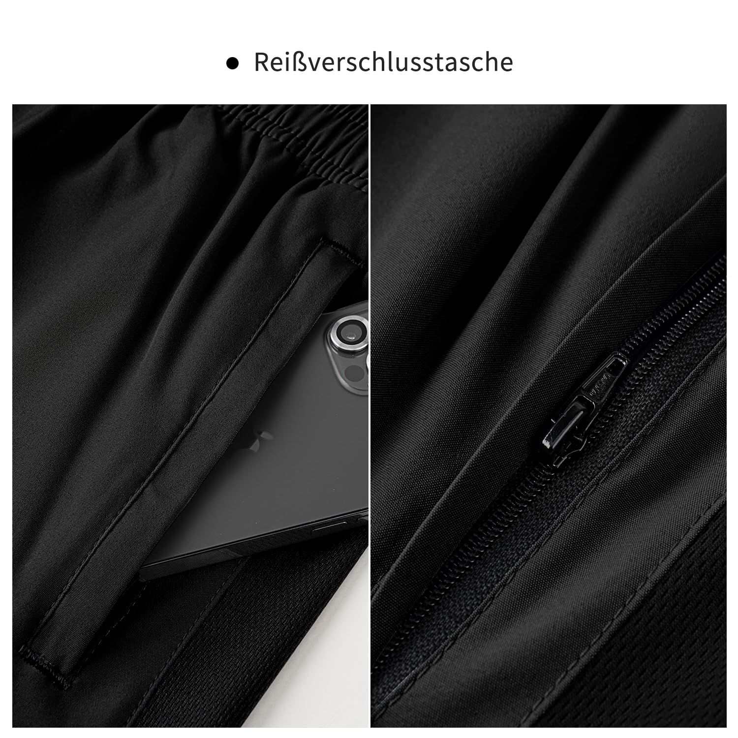 HMIYA Men's Casual Sports Quick Dry Workout Running or Gym Training Short with Zipper Pockets(Black,S)