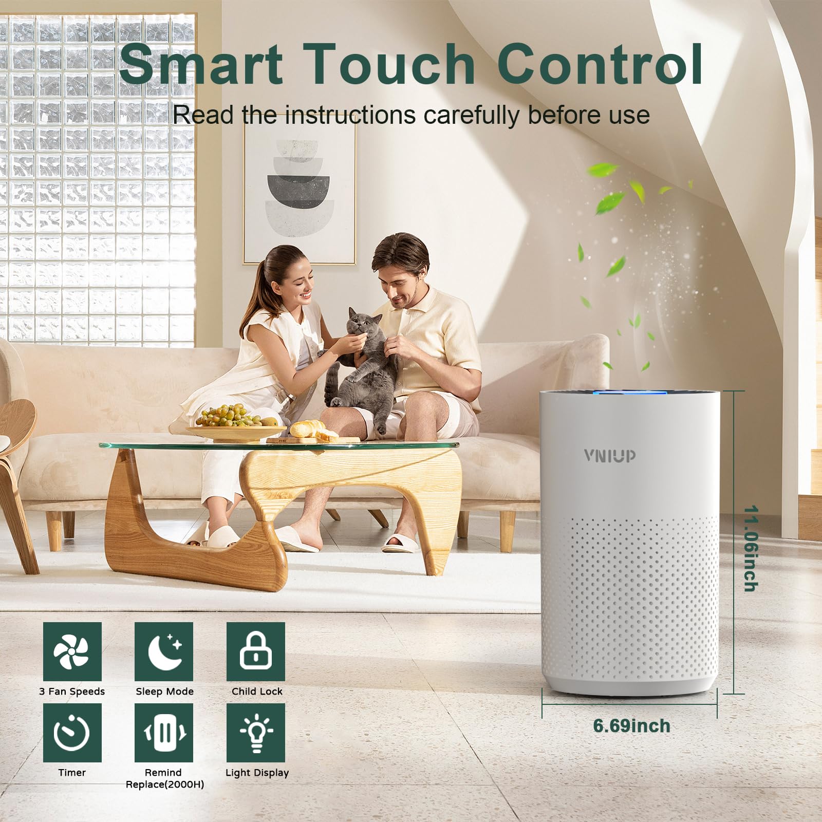 Air Purifiers for Bedroom Home up to 1250 ft², Vniup H14 True HEPA Room Air Purifiers for Bedroom, with Fragrance Function Sleep Mode& Light Mode Air Cleaner for Pet Dander Odor Dust Smoke