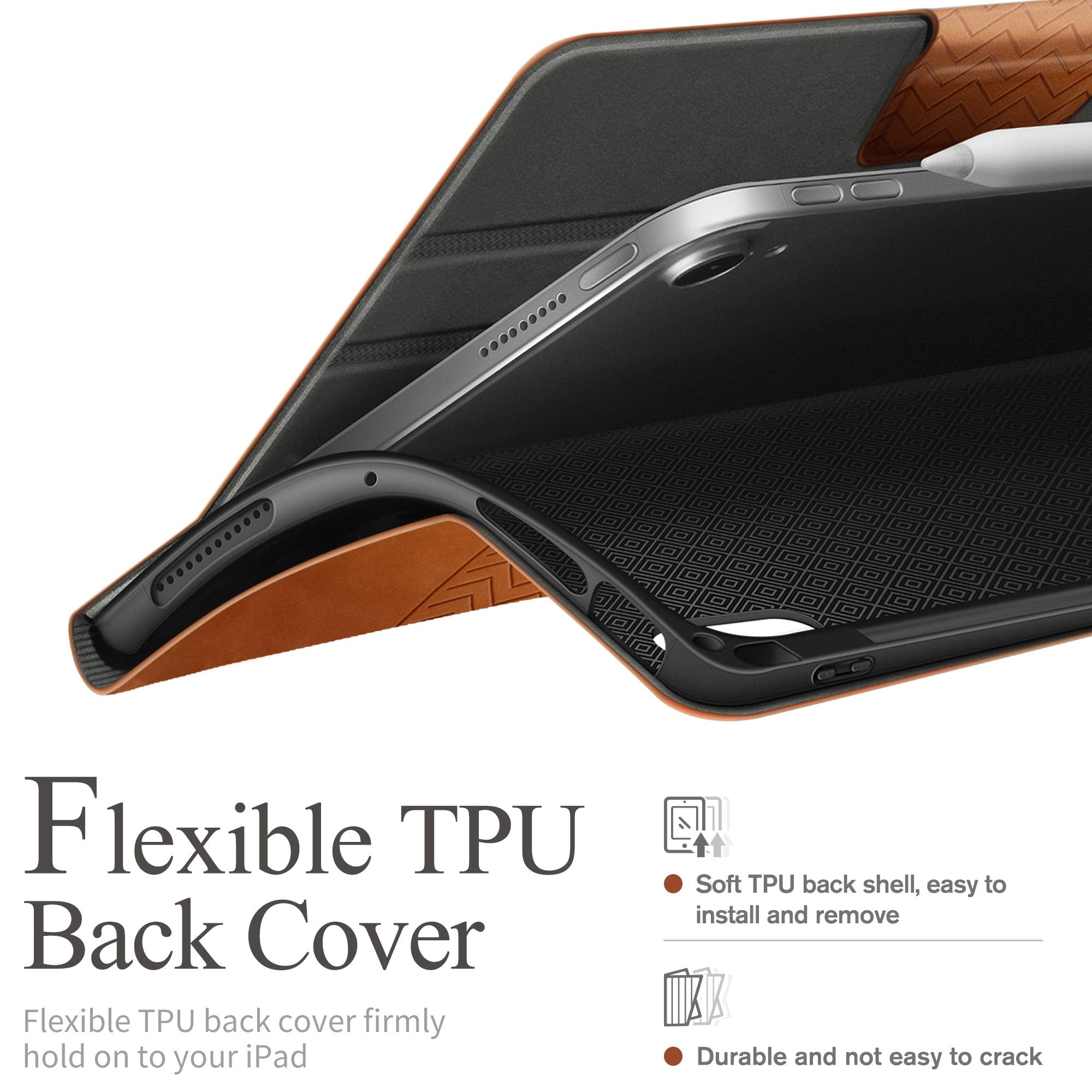 auaua Case for iPad Air 11 Inch (2024)/iPad Air 5th/4th Generation (2022/2020) with Pencil Holder, Auto Sleep/Wake, Adjustable Angle (Brown)