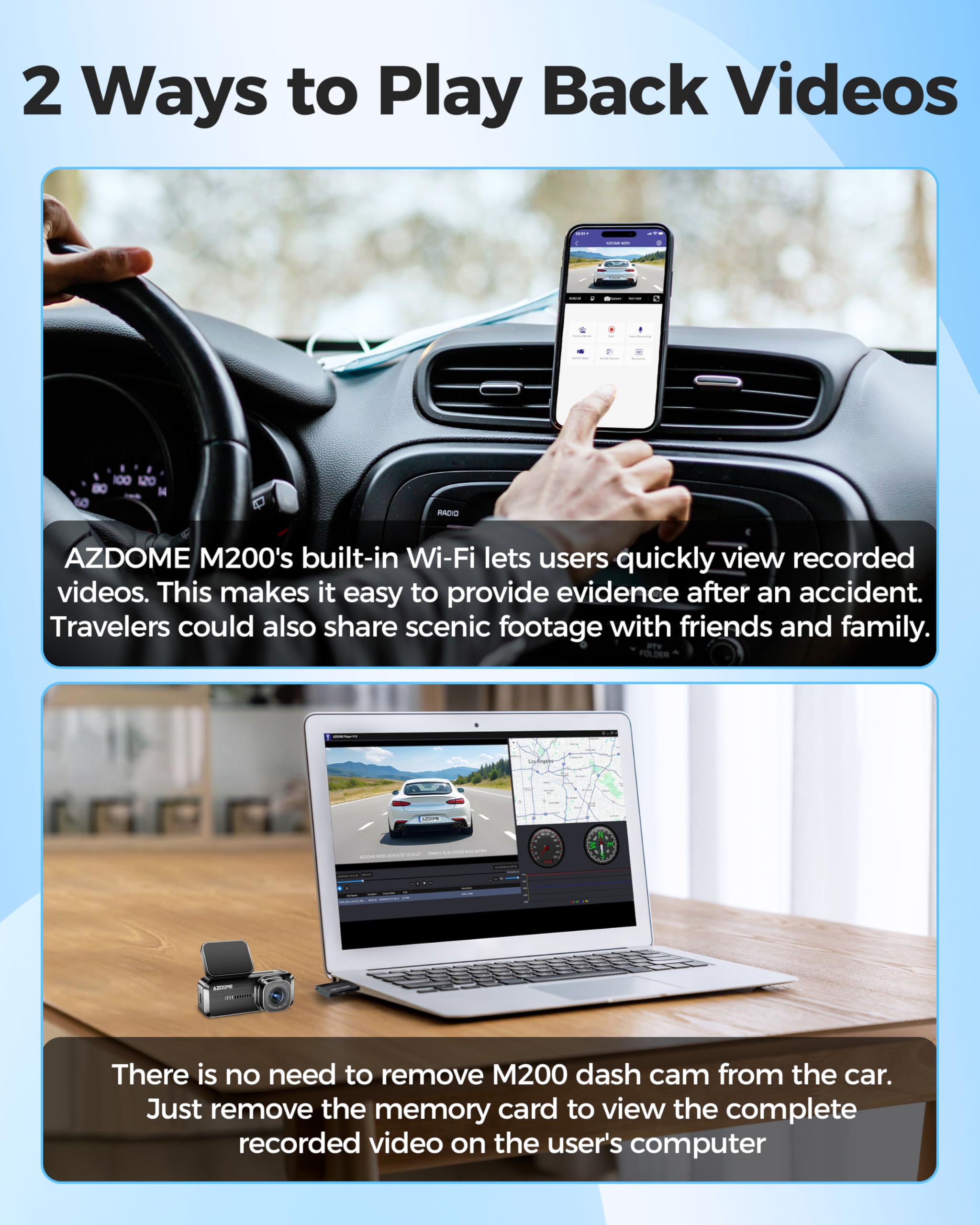 AZDOME WiFi 1080P FHD Dash Camera for Cars, 150° Wide Angle Dash Cam Front, 24H Parking Mode Car Camera with APP G-Sensor Loop Recording Night Vision, Support 128GB Max, Easy to Install, Black