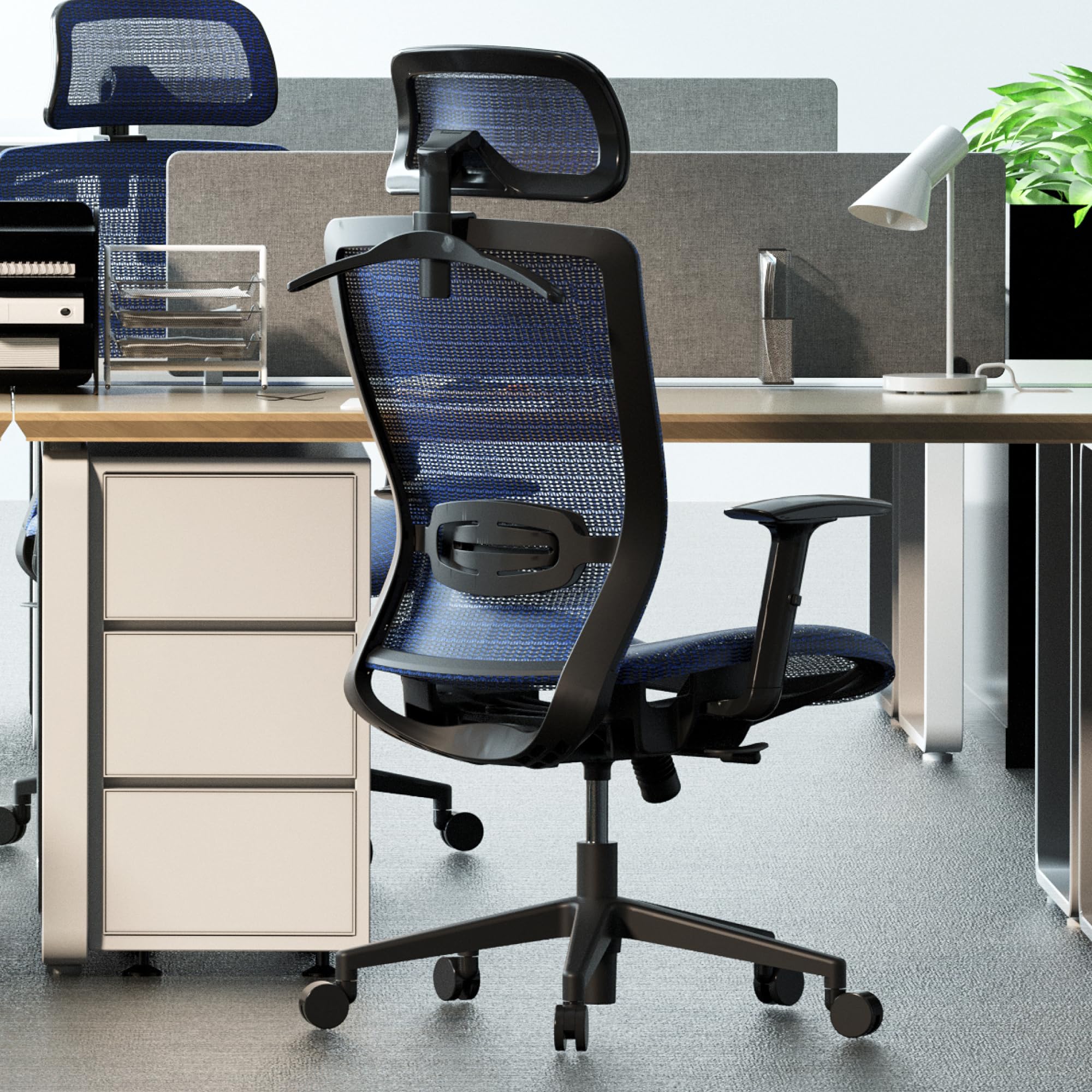 FLEXISPOT Ergonomic Office Chair Height Adjustable Computer Chair Home Office Desk Chairs with Wheels Adjustable Headrest Armrests Blue