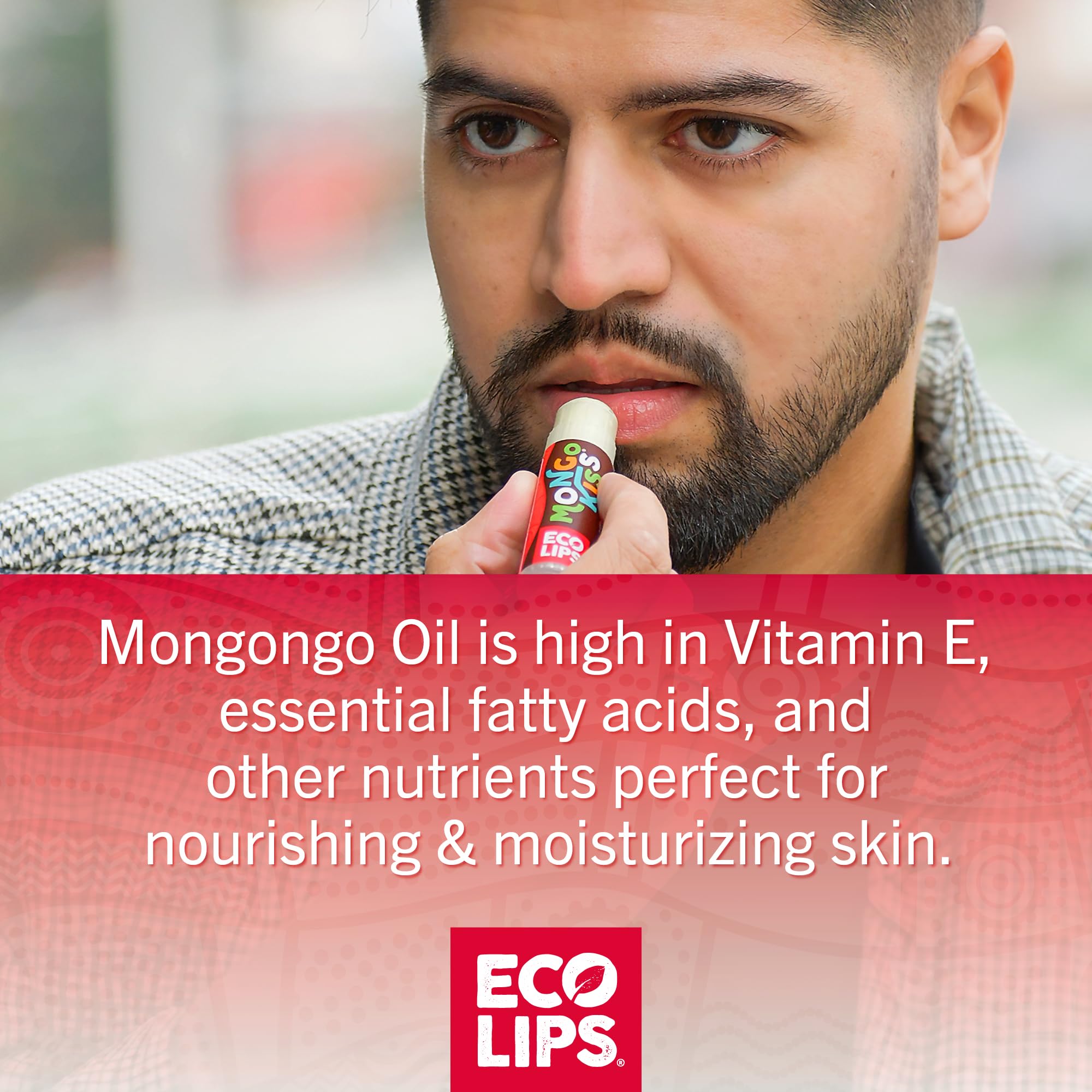 LIP BALM Mongo Kiss 6-Pack (6 tubes) by Eco Lips 100% Organic Beeswax & Cocoa Butter Lip Care with Organic Mongongo Oil - Soothe & Moisturize Dry & Cracked Lips - Made in USA. (Peppermint)