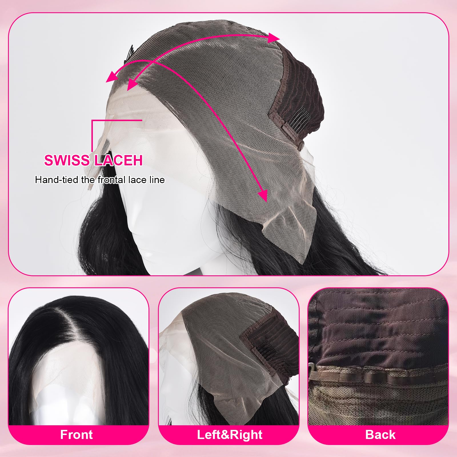 Woskar 13x6 Lace Front Wigs Human Hair 200 Density HD Lace Front Wigs Human Hair Pre Plucked Natural Color Glueless Wig 100% Virgin Human Hair for Women Natural Black (30 inch)