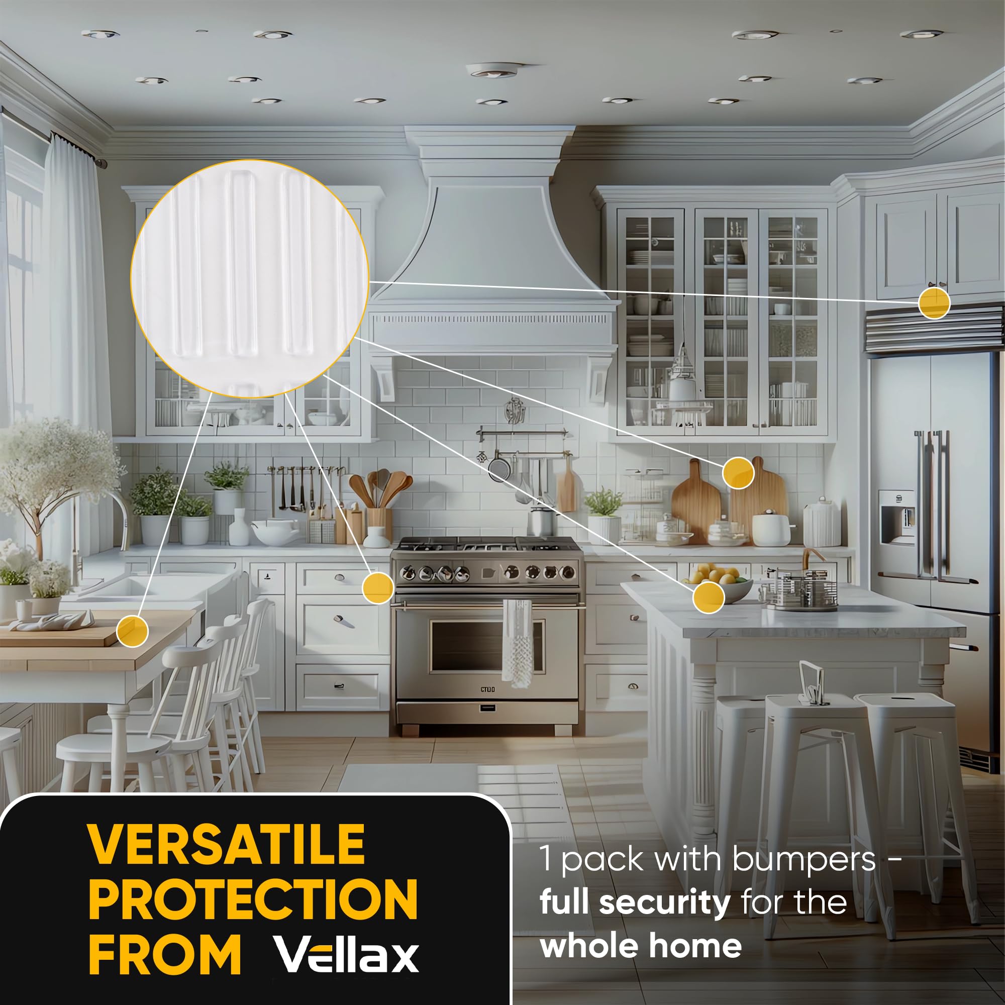 Vellax 128 Self Adhesive Cabinet Door Bumpers & 20 Clear Silicone Bumper Strips - Sticky Clear Silicone Rubber Pads for Furniture Drawers, Kitchen Cabinets, Decor, Wall Protection