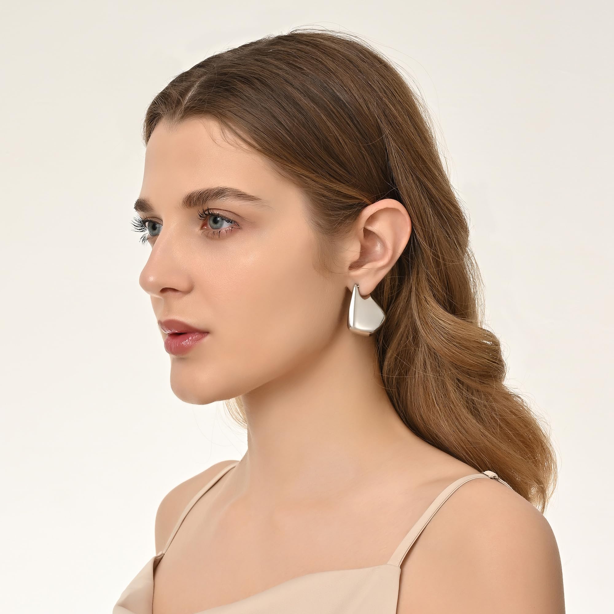 SHERLOVE Chunky Big Fin Drop Silver Statement Earrings for Women Fin Drop Hoop Earrings Women Girls Fashion Jewelry Gift