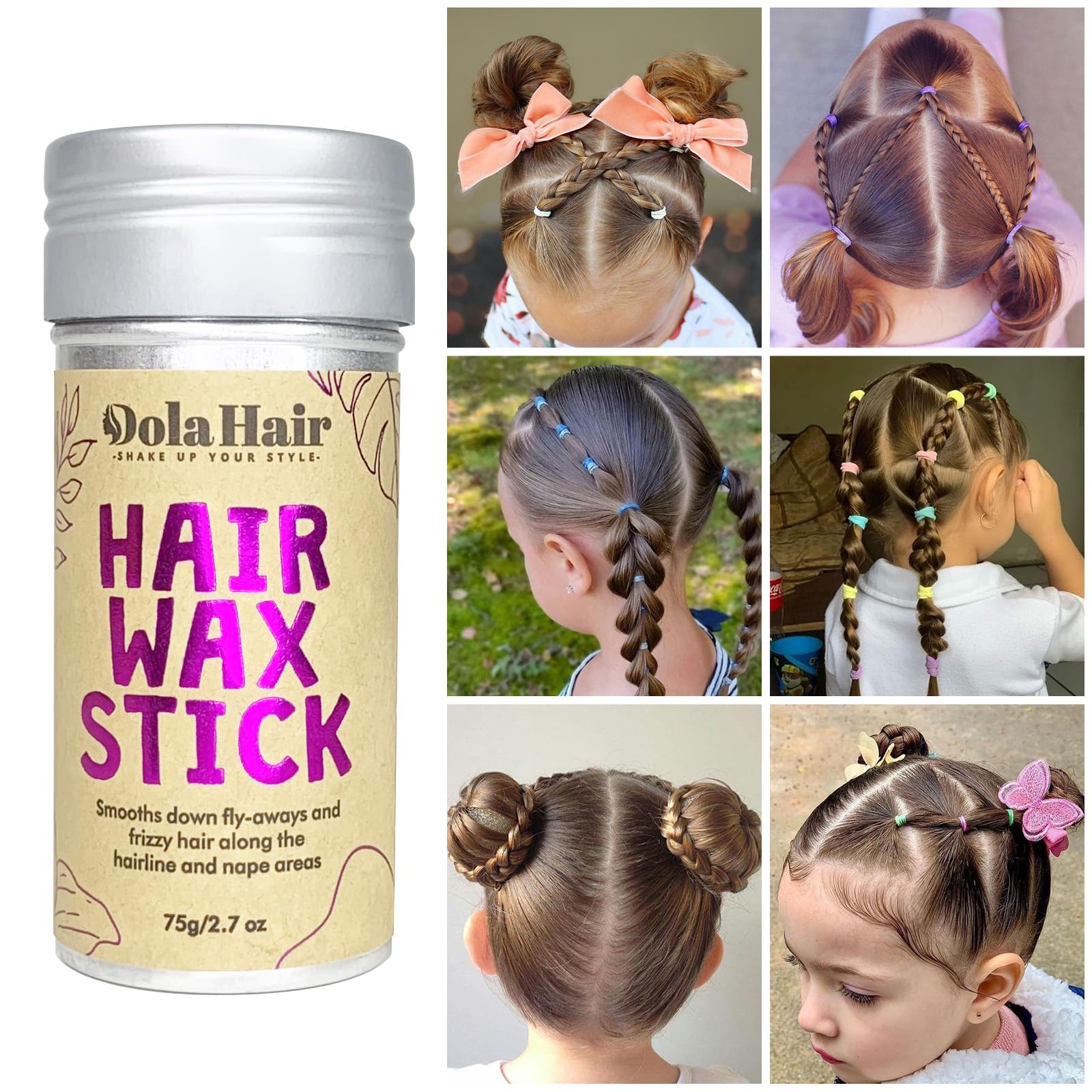 Dolahair Hair Wax Stick - Flyaway Control and Styling Pomade for Kids, Women, and Men - Hair Bun Maker and Accessories