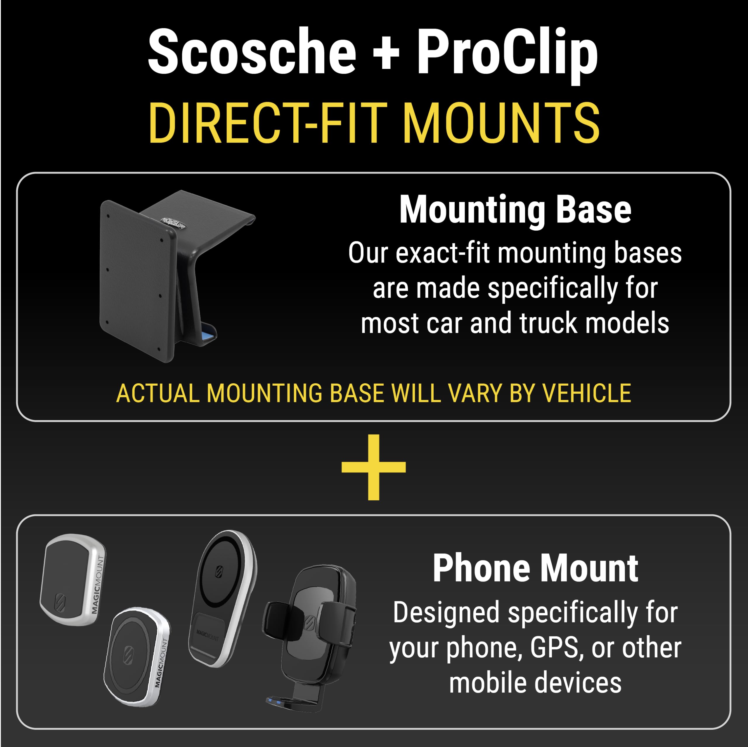 Scosche ProClip Center Dash Mount Compatible with 2014 to 2018 Chevy Silverado 1500 Series Trucks with StuckUp Universal Phone Mount Bundle