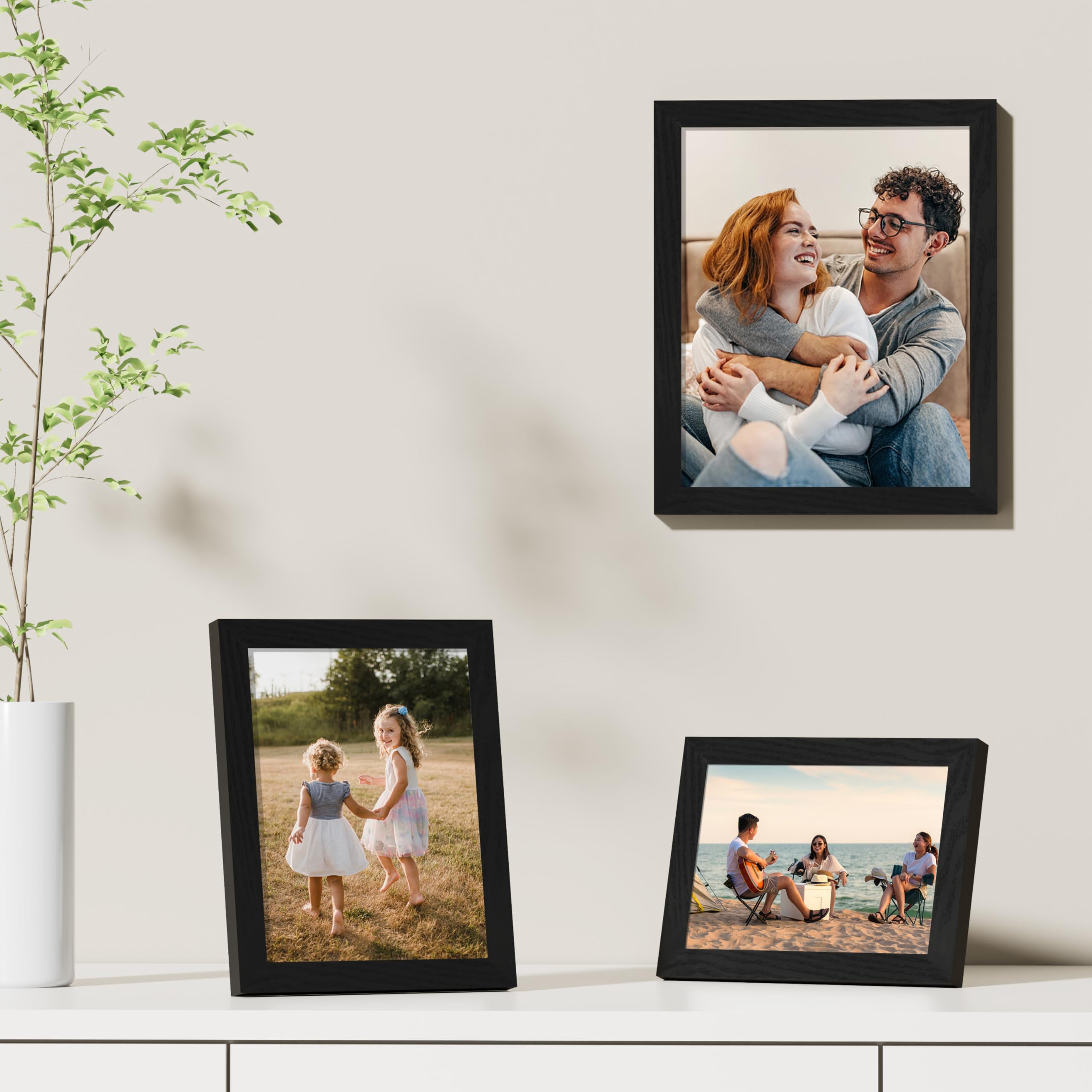 Vittanly 8x10 Picture Frames for Wall Set of 9, Display 5x7 Pictures with Mat or 8x10 without Mat, Collage Frames for Wall or Tabletop, Perfect for Home Décor and Gifts, Black