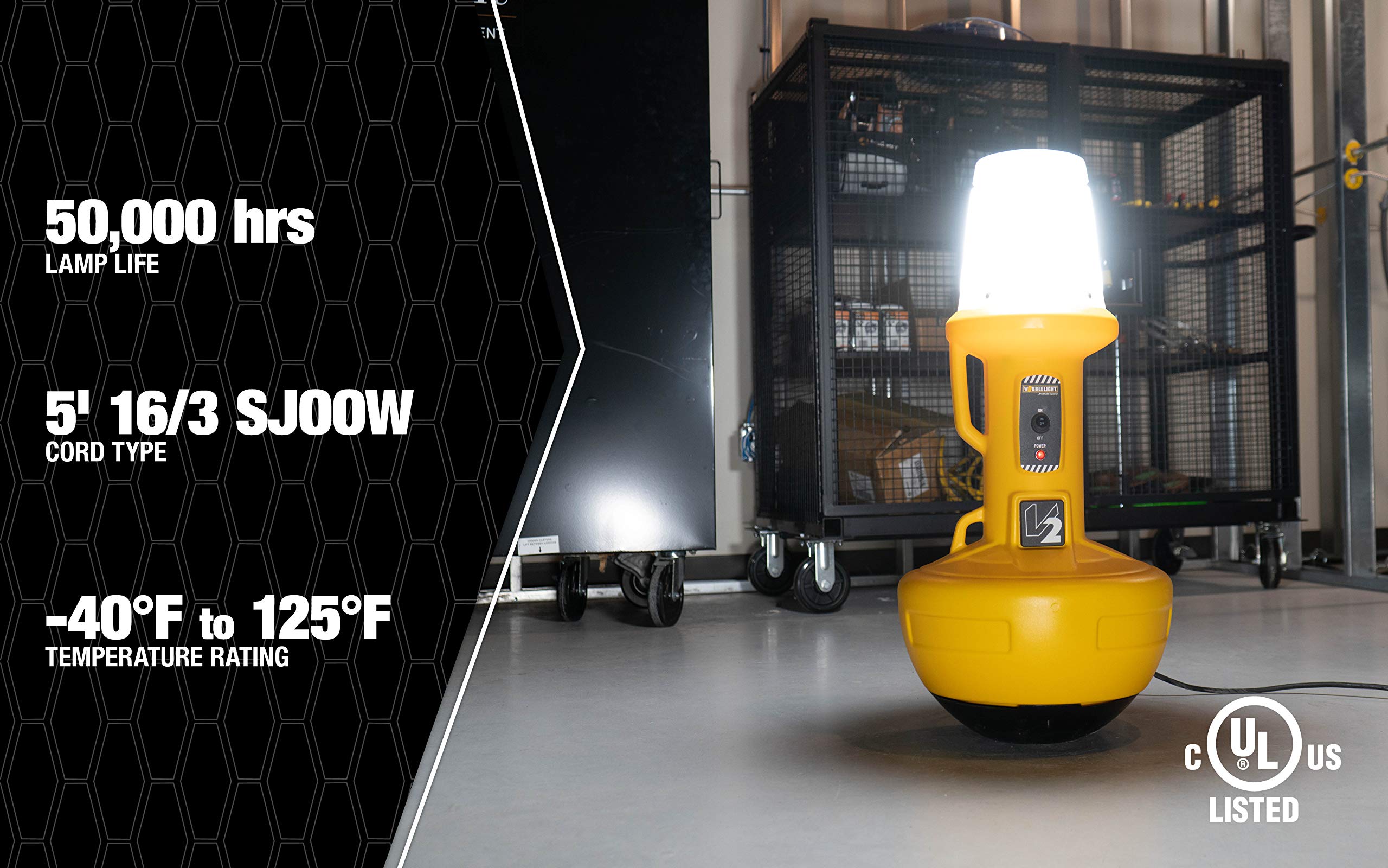 Wobble Light 111301LED V2 Self-Righting LED Jobsite Light, 150W, 12,000 Lumens, 1 Count (Pack of 1), Yellow