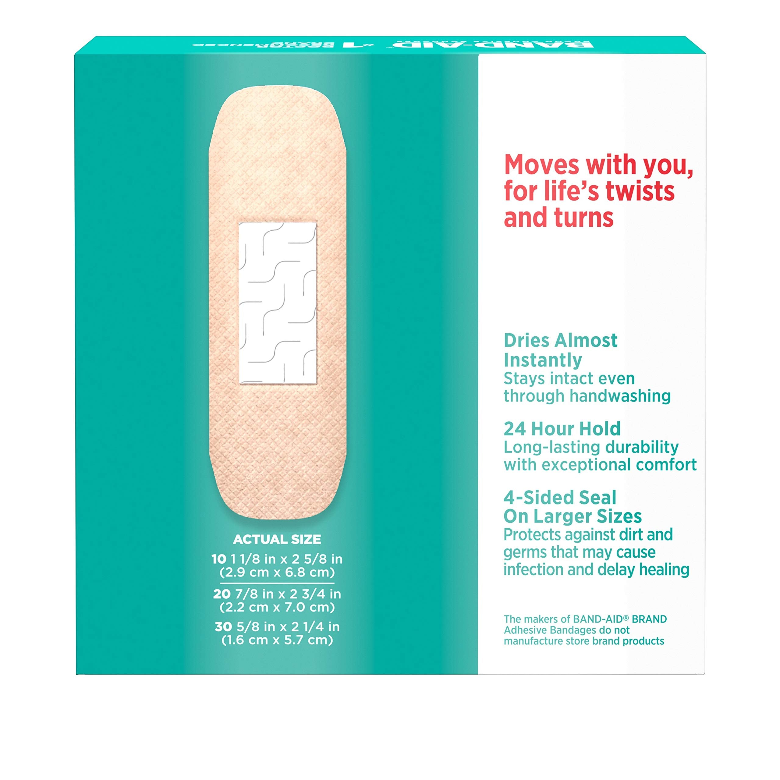 Band-Aid Brand Skin-Flex Adhesive Bandages for First Aid & Wound Care of Minor Cuts, Scrapes & Burns, Flexible Sterile Bandages Great for Fingers, Hands & Knees, Assorted Sizes, 60 ct