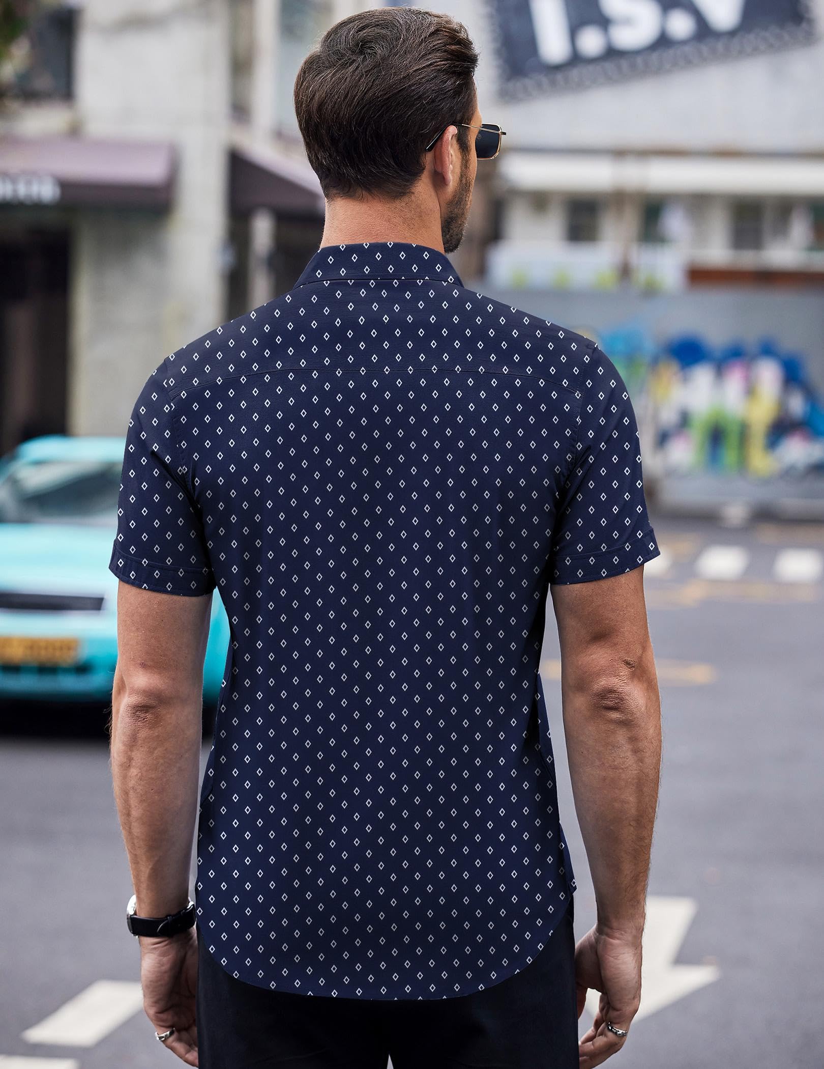 COOFANDY Men's Short Sleeve Dress Shirts Wrinkle Free Polka Dot Print Shirt Casual Button Down Shirts with Pocket