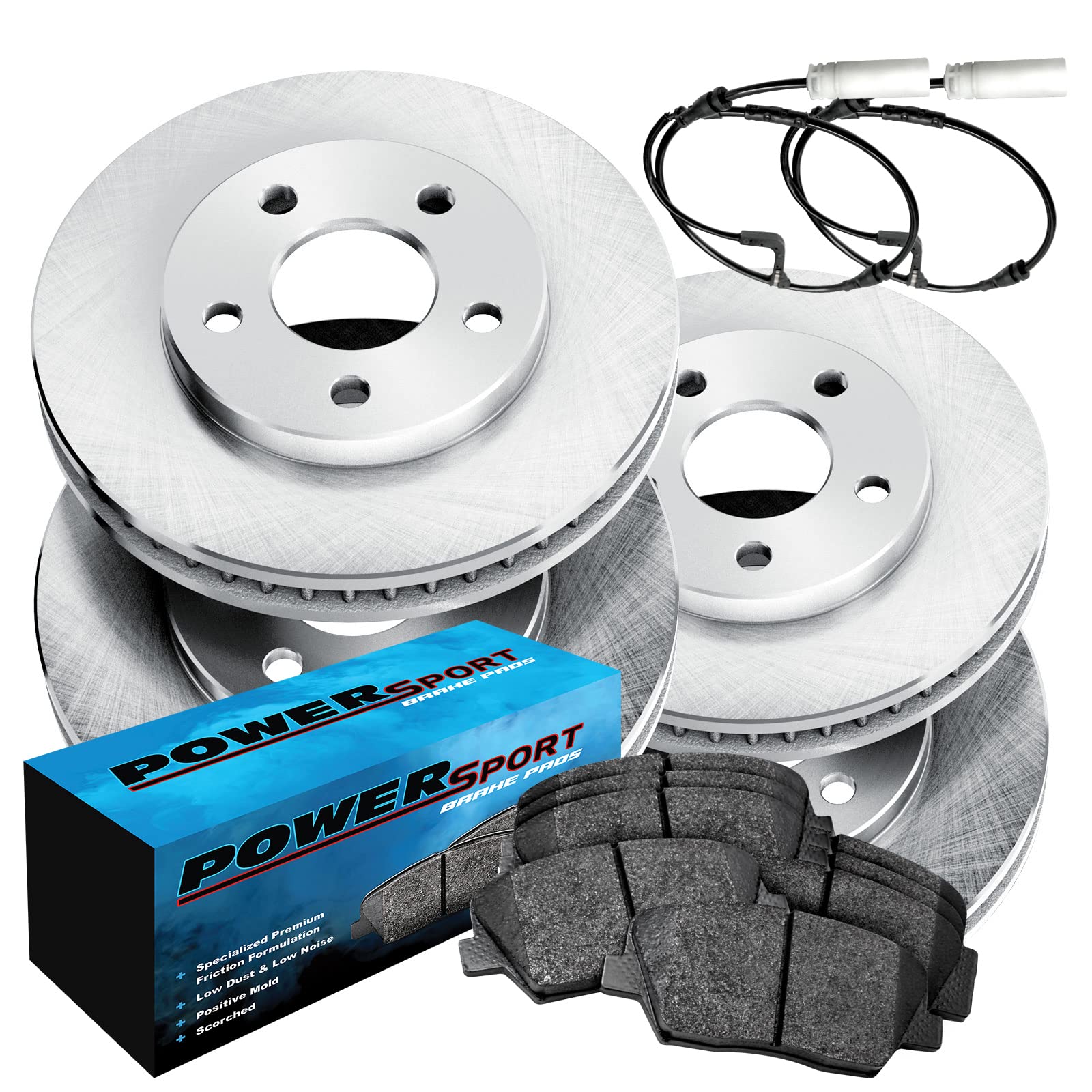 PowerSport Front Rear Brakes and Rotors Kit |Front Rear Brake Pads| Brake Rotors and Pads| Ceramic Brake Pads and Rotors |fits 2011-2018 BMW X5, 2011-2019 BMW X6