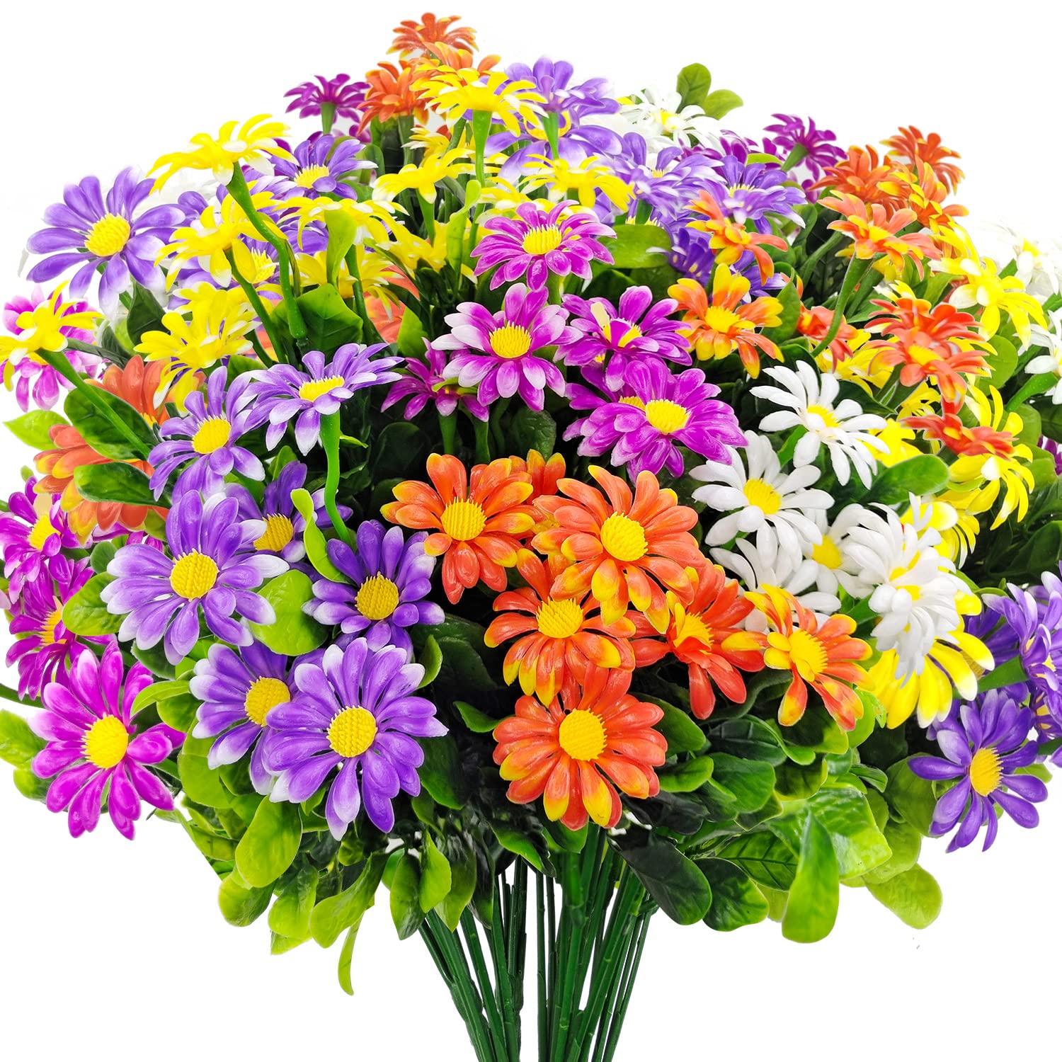 Guagb 10 Bundles Artificial Daisies Plastic Flowers Outdoor UV Resistant Fake Daisy Faux Plants for Home Window Box Garden Planter Indoor Outside Decorations (Multi-Color)