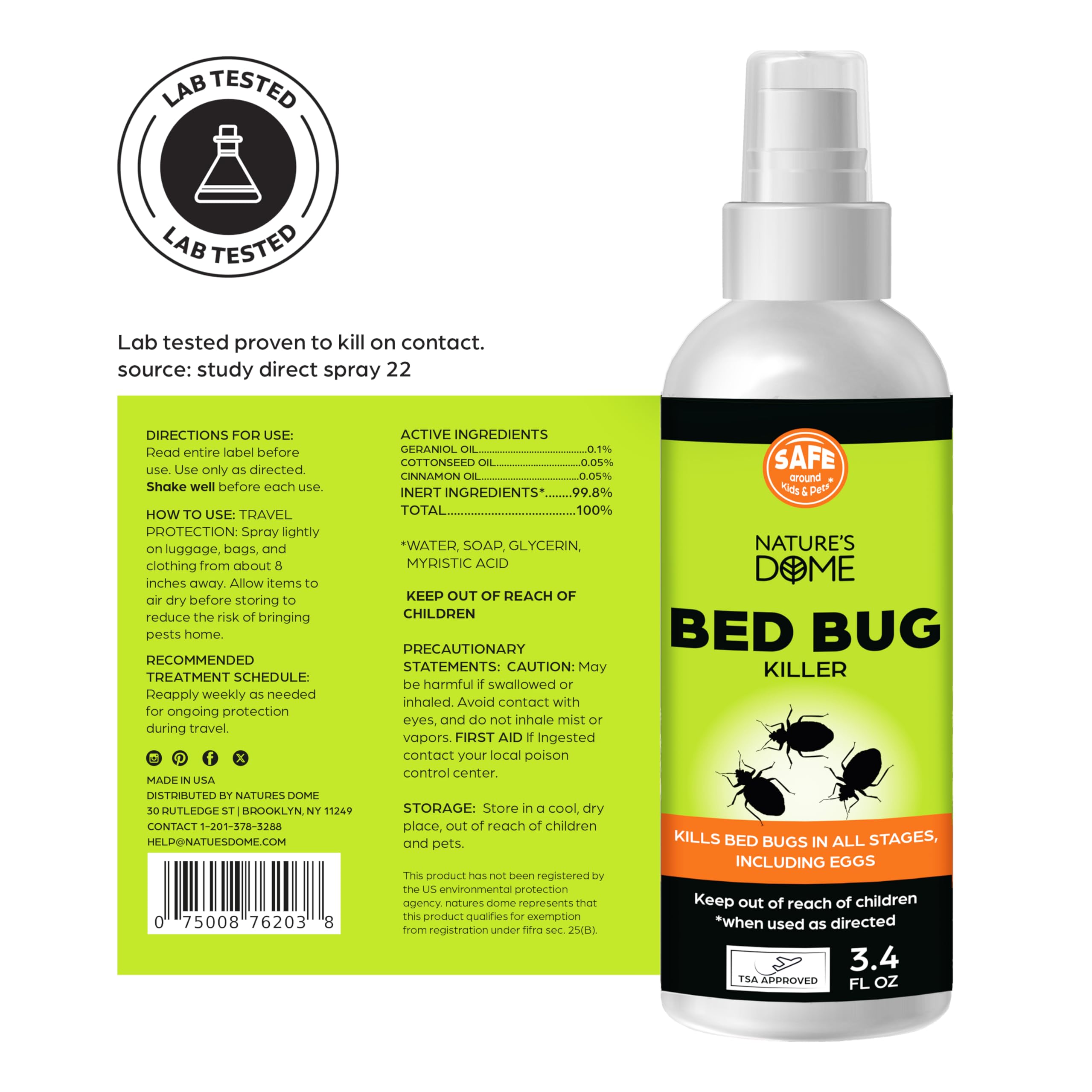 Nature's Dome Bed Bug Spray – 100% Kill Rate, 16 OZ Natural Bed Bug & Mite Killer, Destroys Eggs, Kills Resistant Strains, Long-Lasting Protection, Safe for Home Use (6.8)