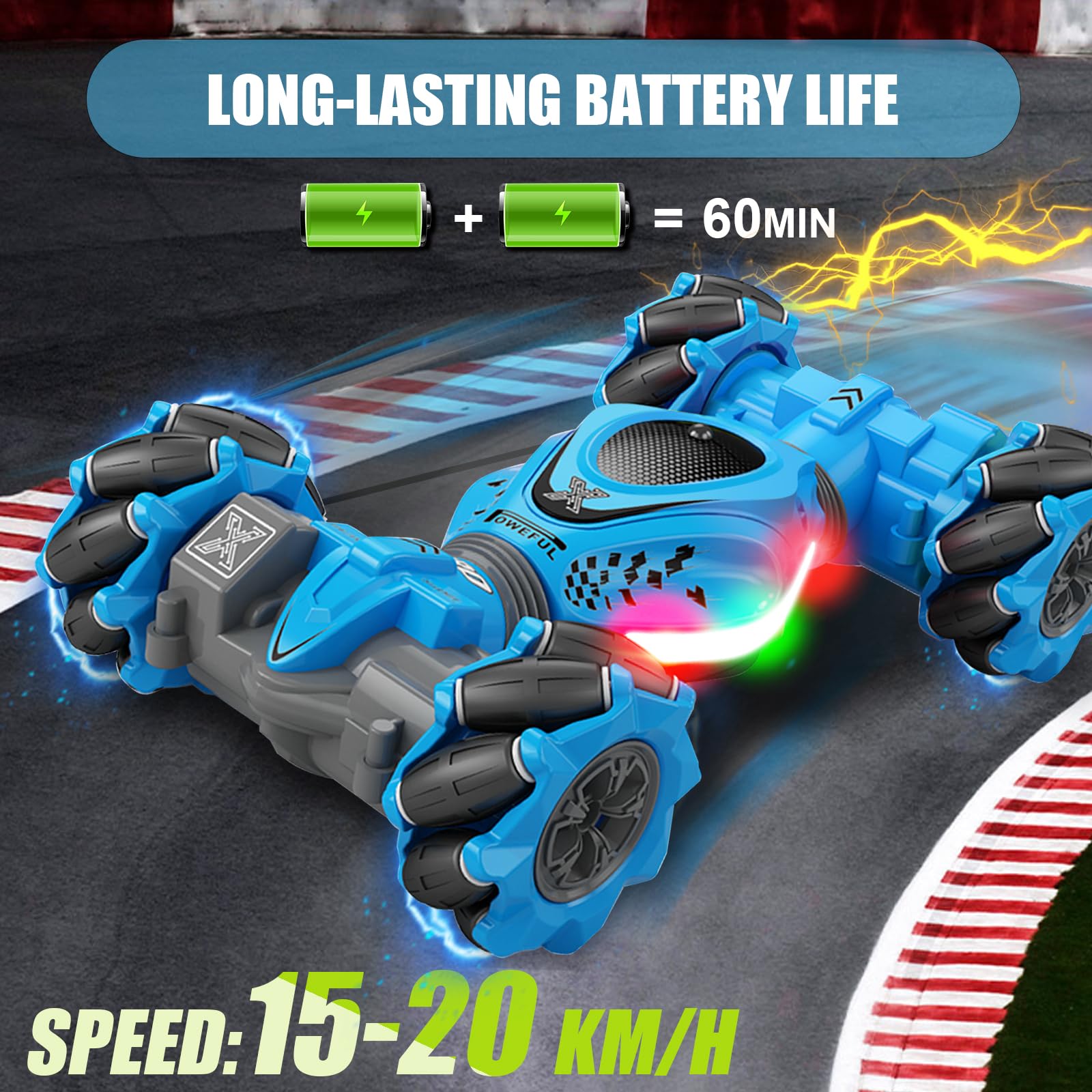 Weocar Gesture RC Car, 4WD High Speed Drift Stunt Car, 2.4Ghz Remote Control Cars Gesture Sensor, 360° Rotating Twist Offroad Cars w/Music Lights, Age 6-12 Boys Girls Birthday Gifts Xams, Blue