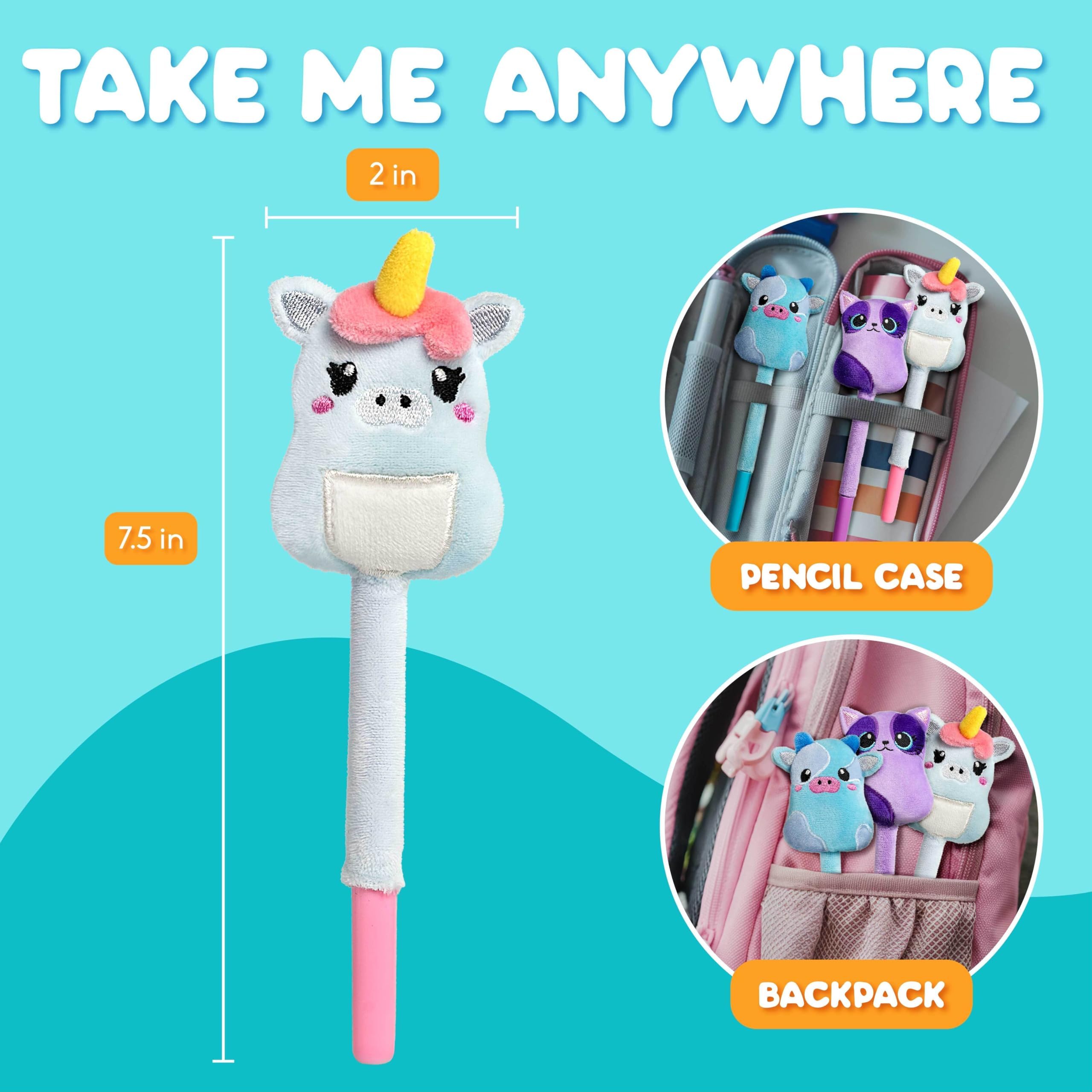 BUNMO Stretch & Write Easter Basket Essentials: 3 pck Cute Gel Pens w/Soft Grip & 6 Refills - Pop Tubes Sensory Toys 4 Pack Large - Easter Basket Stuffers - Non-Mouthable Toy 3+ - Gift for Teens