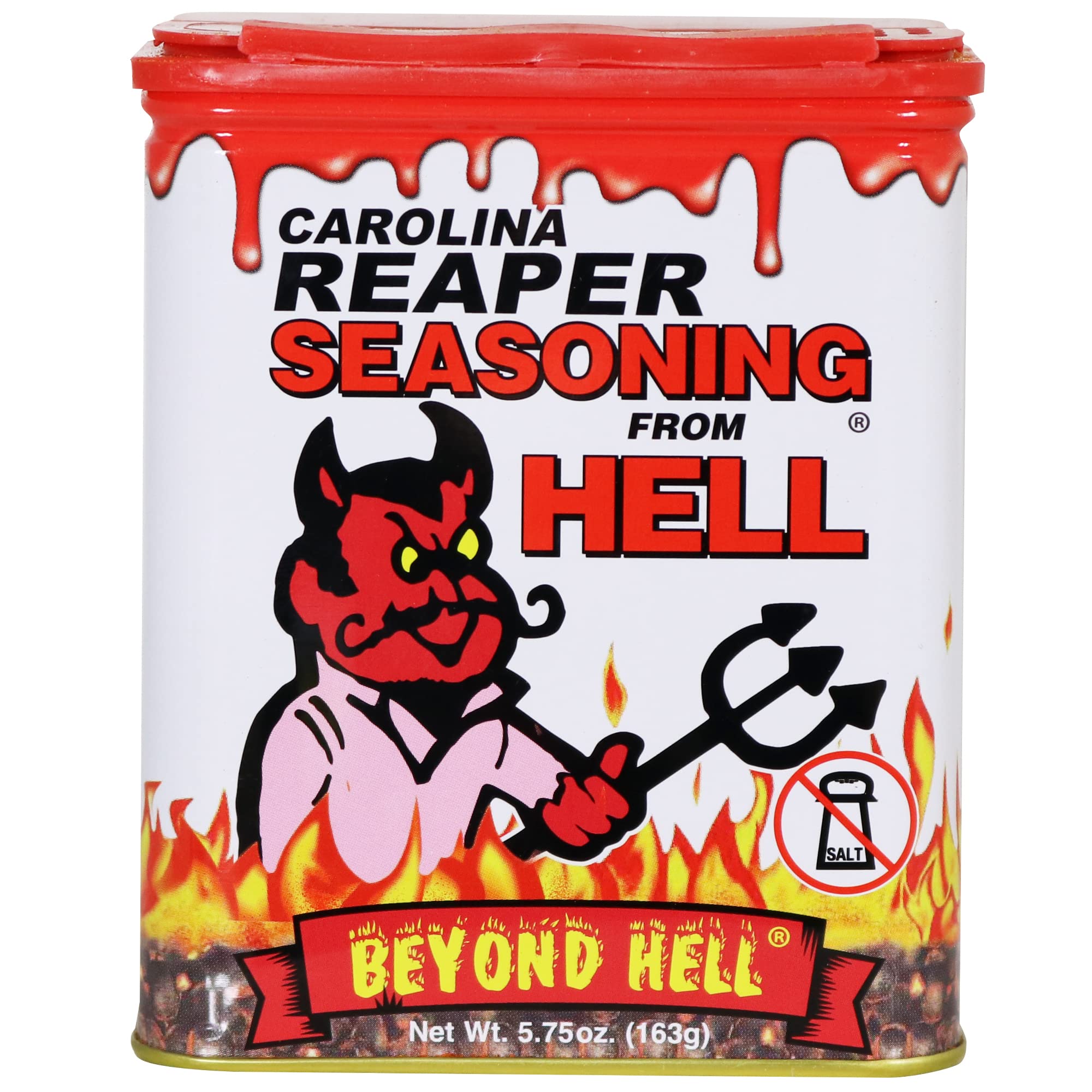 Carolina Reaper Seasoning From Hell - 5.25 oz. - SALT FREE Premium Gourmet Spicy Hot Carolina Reaper Seasoning for Buffalo Wings, Steaks, Chicken – Warning - Try if you Dare!