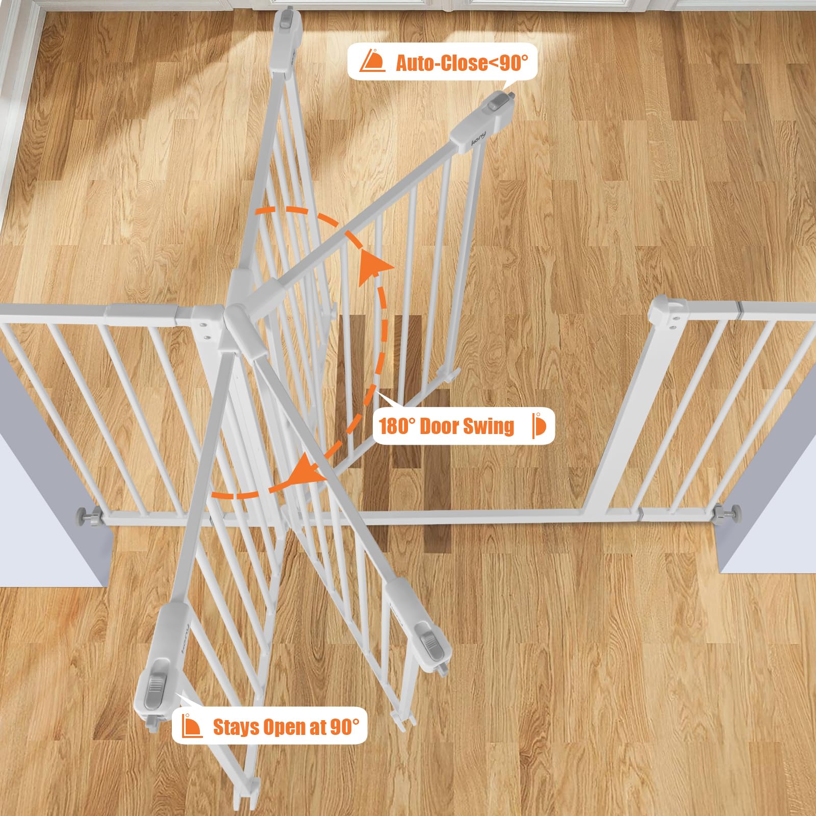 keny 29"-42.5" Baby Gate for Stairs, Auto Close Safety Dog Gate, Pressure Mounted Easy Walk Through Pet Gate for Doorways, Durable Safety Stair Gate, 30" Tall, White