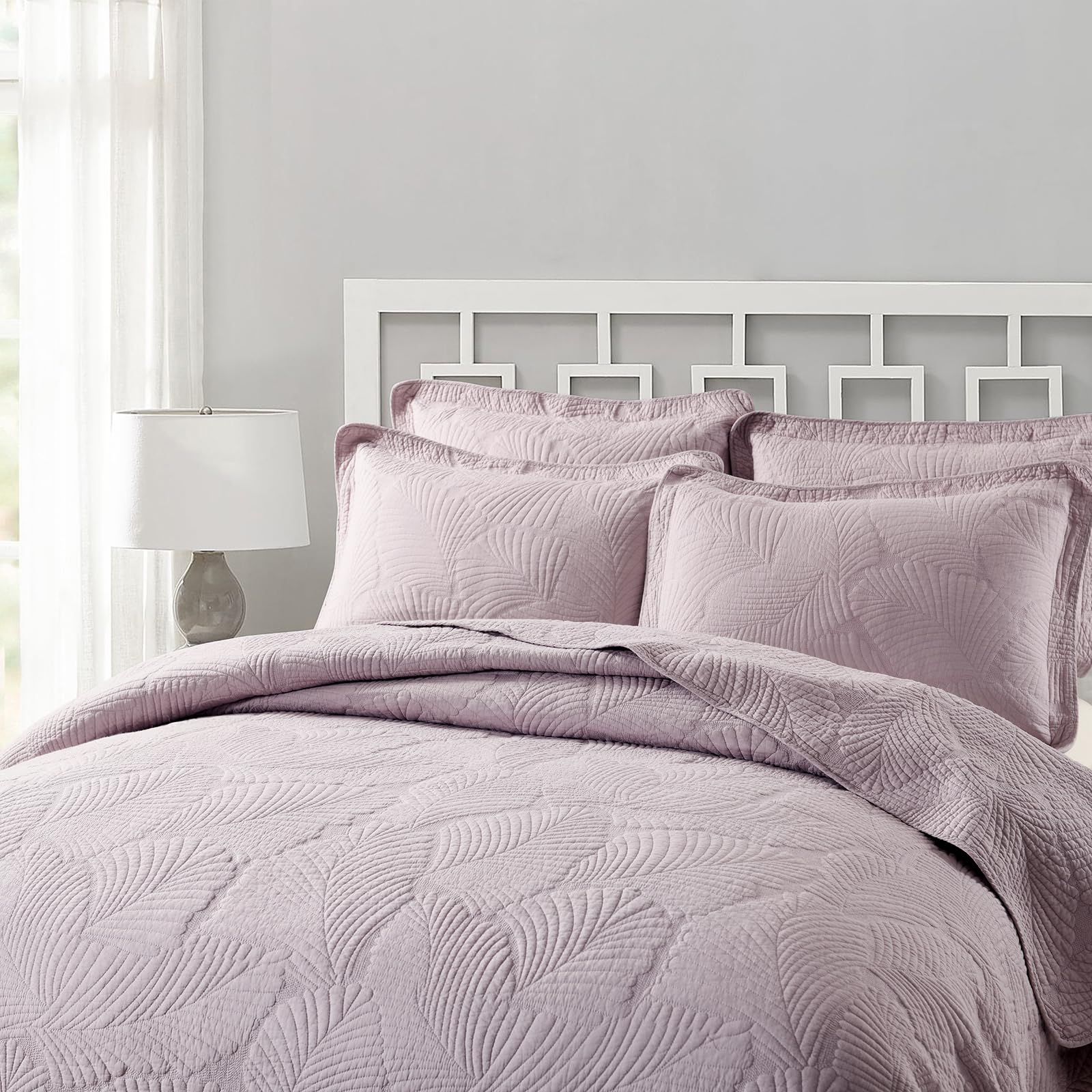 mixinni Purple Tropical Palm Tree King Size Quilt Set Soft Cotton Bedspread Coverlet Bed Cover,3-Piece Quilt Set Quilted Bedding Lightweight Coverlet Set -King Size