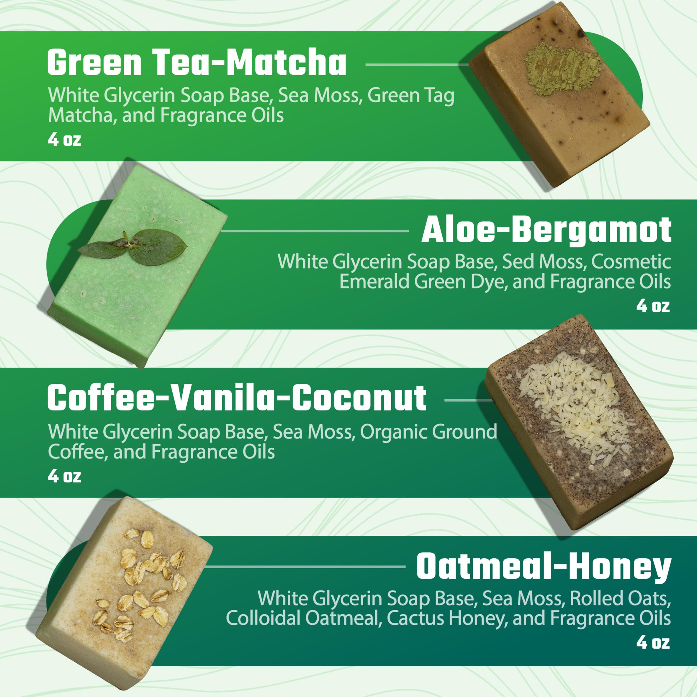 Sea Moss Soap Green Tea Matcha & Aloe Bergamot & Strawberry Sea Moss Gel