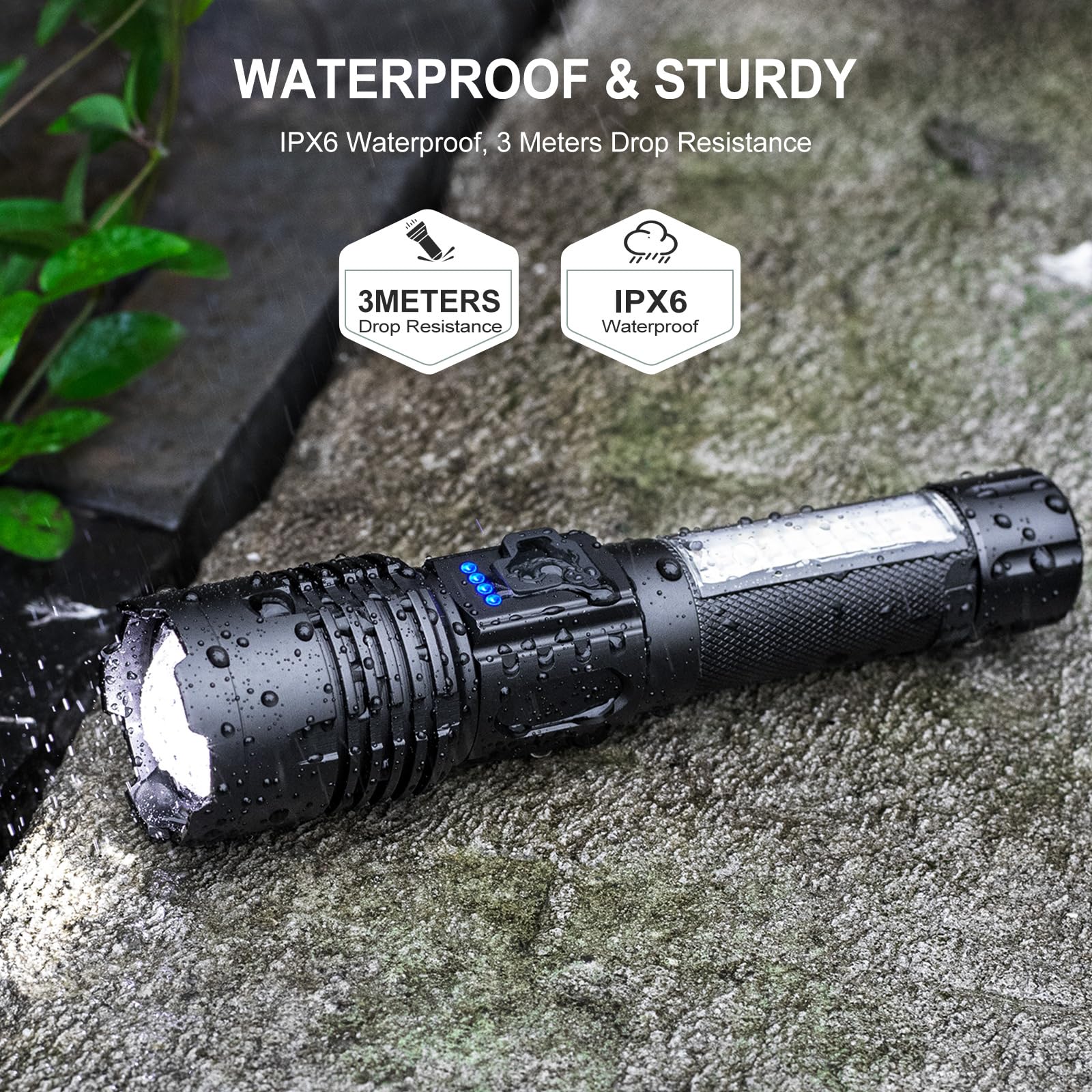 Argicago Flashlights High Lumens Rechargeable - 990000 Lumen Super Bright Flashlight with 7 Modes, IPX6 Waterproof Mid-Size LED Flash Light for Home, Camping, Hiking
