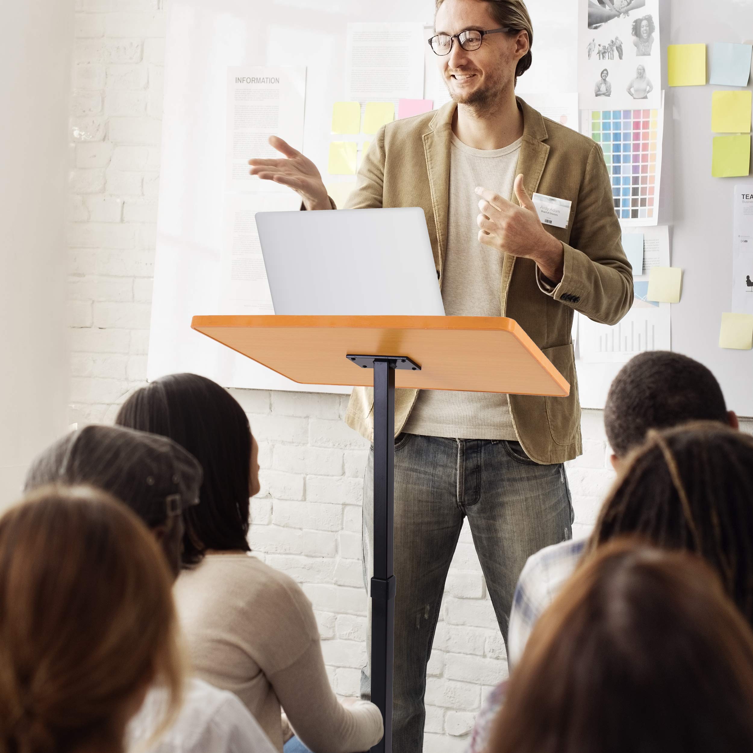 Portable Floor Lectern Podium Stand-Height Adjustable Steady Standing Design Teacher Speaker Lecture Classroom Presentation Stand, Laptop Computer Book Holder w/ Slanted Top Shelf-Pyle PLCTND44,BLACK