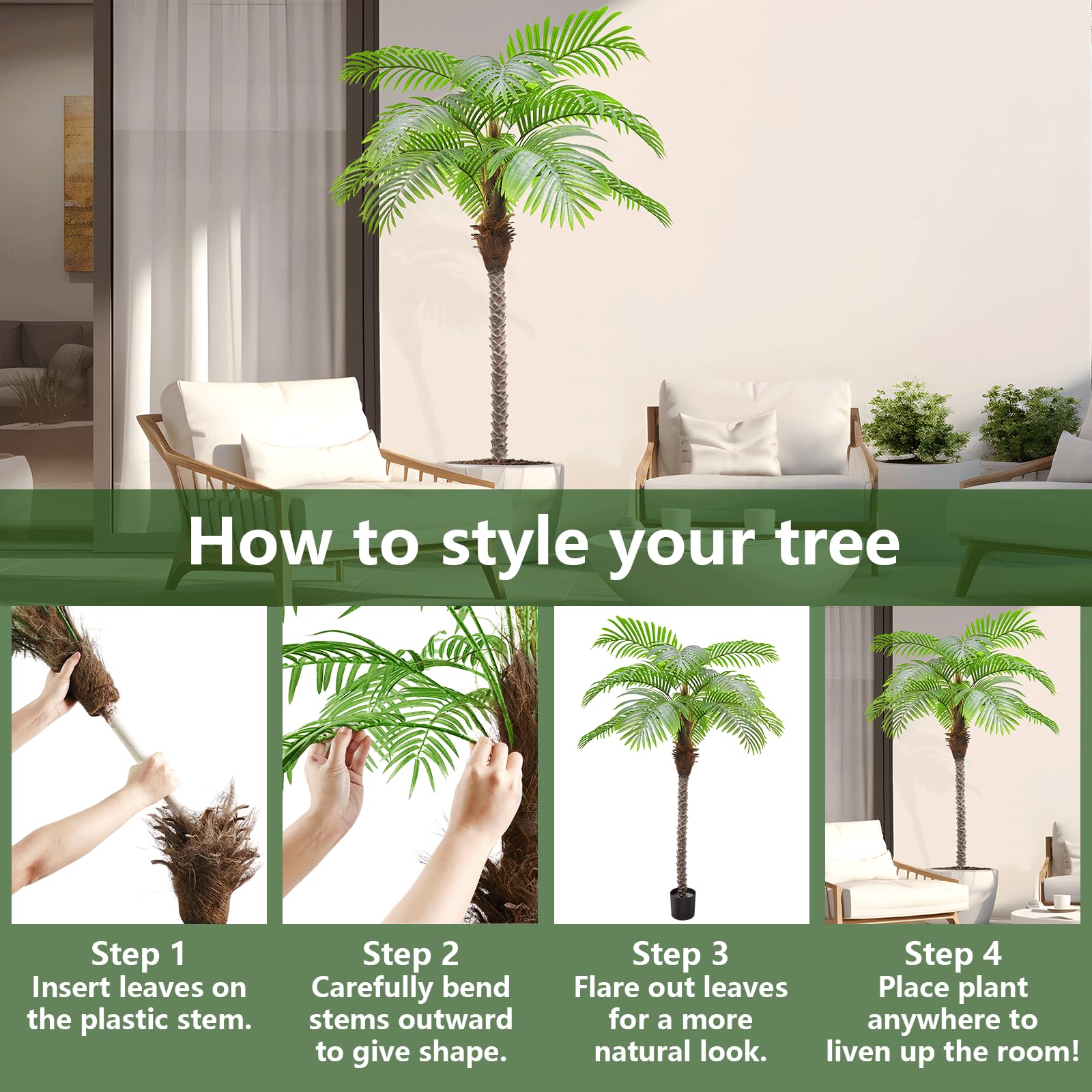 AnTing Artificial Palm Tree 8.5ft Tall Trees Plants 18 Leaves 102in Outdoor Palm Trees for Outside Patio Trees for Decor (Set of 2)