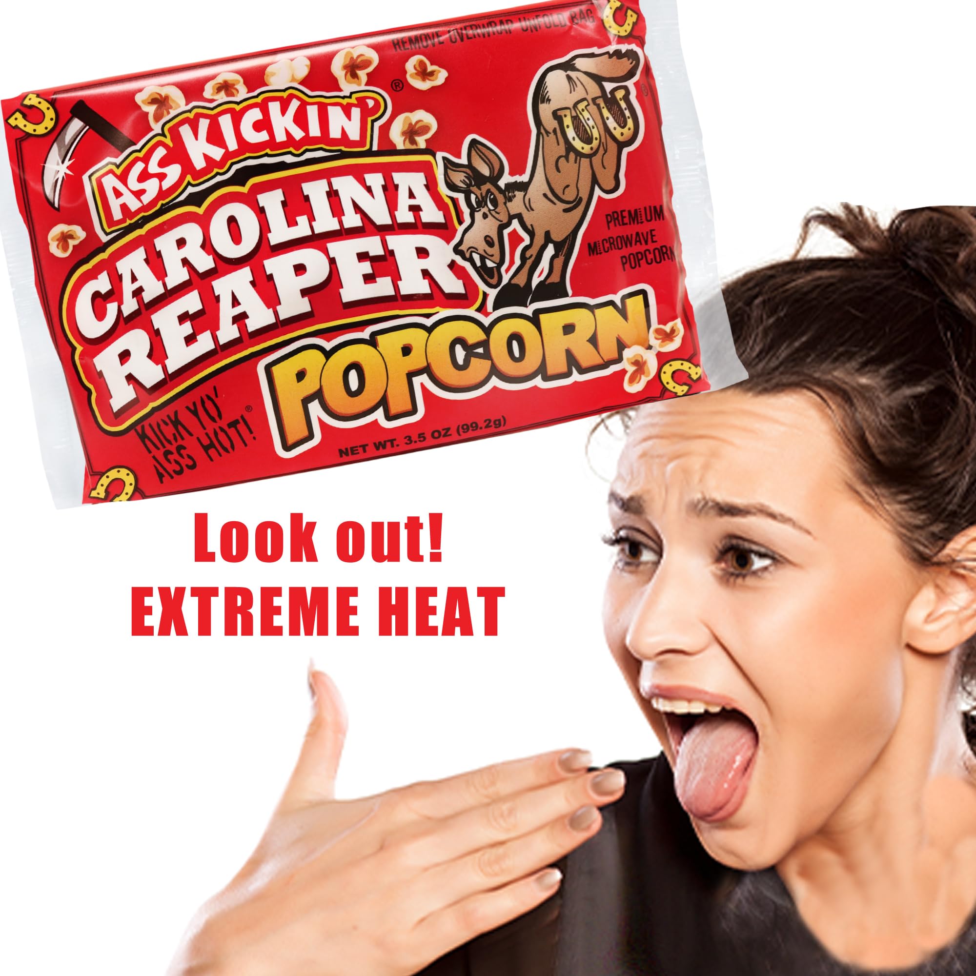 ASS KICKIN’ Carolina Reaper Pepper Microwave Popcorn – 6 Pack - Ultimate Spicy Gourmet Gift Popcorn - Makes a Great Movie Theater Popcorn or Snack Food - Try if you dare!