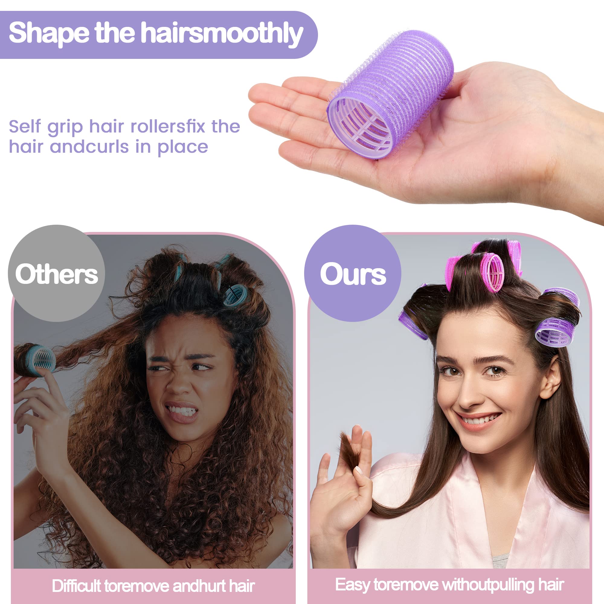 33 Pcs Hair Rollers set, Self Grip Hair Rollers for Long Medium Short Hair, ELASO Jumbo Large medium Hair Curlers (22 Velcro Rollers + 10 Stainless steel Clip +1 Storage Bag)